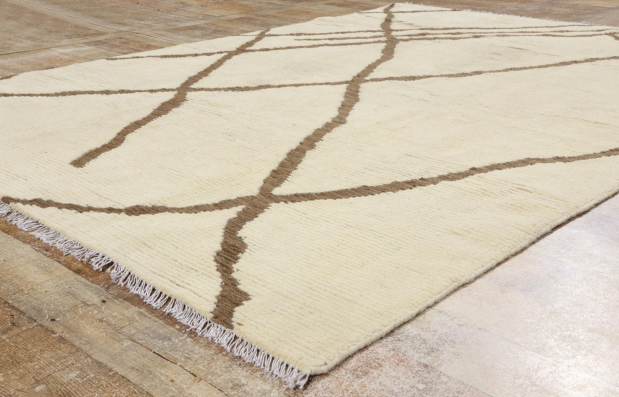 Contemporary Moroccan Rug, Cozy Organic Modern Meets Serene Shibui For Sale 1