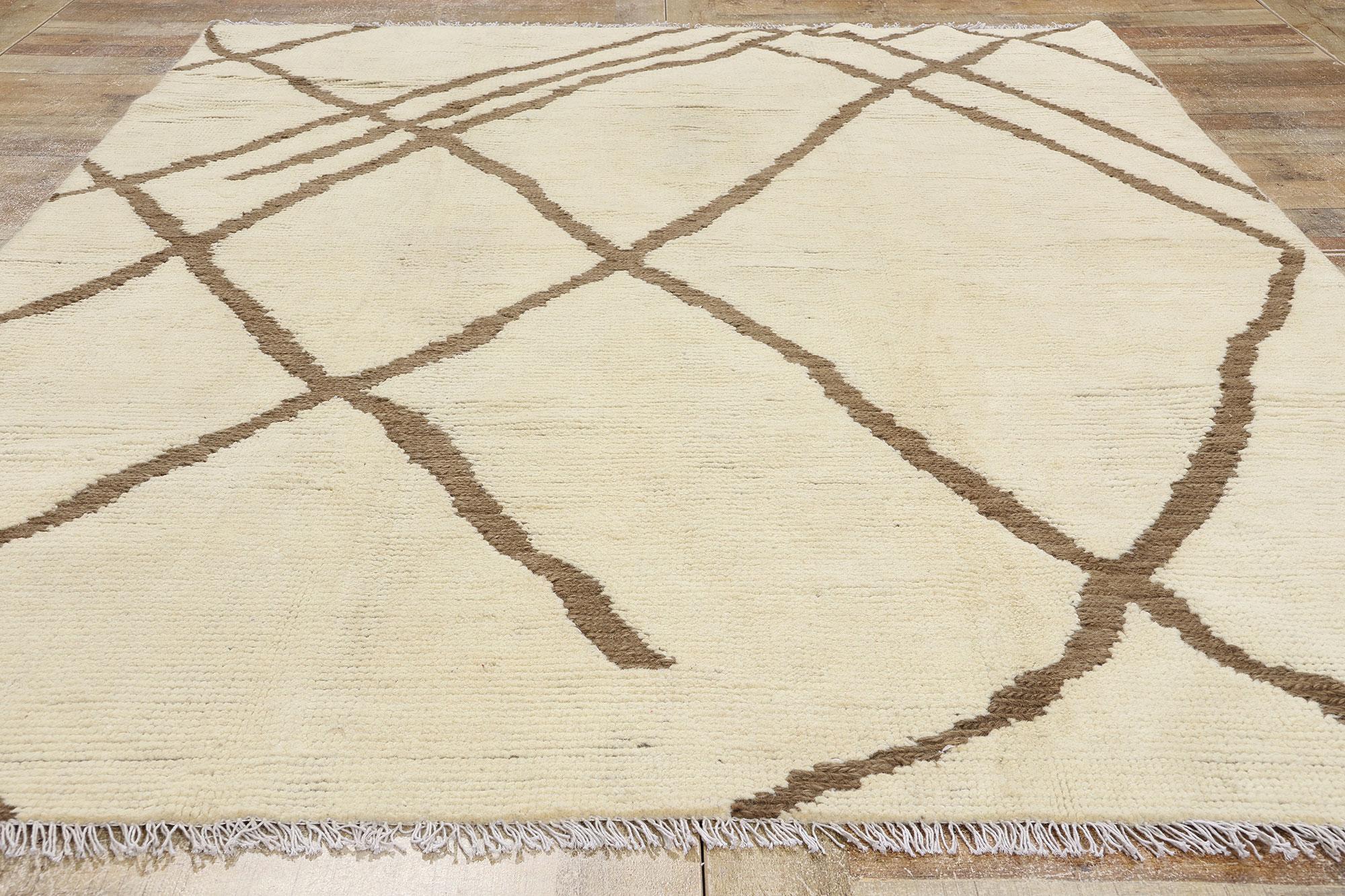 Contemporary Moroccan Rug, Cozy Organic Modern Meets Serene Shibui For Sale 2