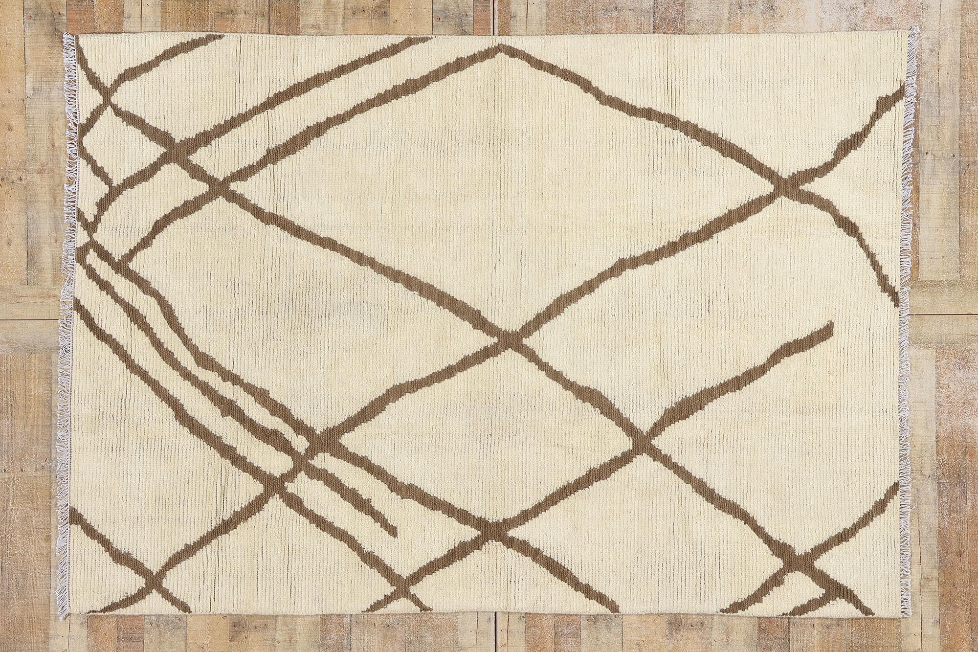Contemporary Moroccan Rug, Cozy Organic Modern Meets Serene Shibui For Sale 3