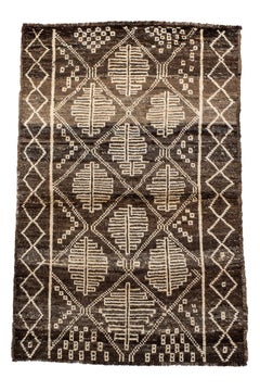 Alfombra Marroquí Contemporánea - Rejilla Tribal Espresso con Emblemas de Hojas Marfil