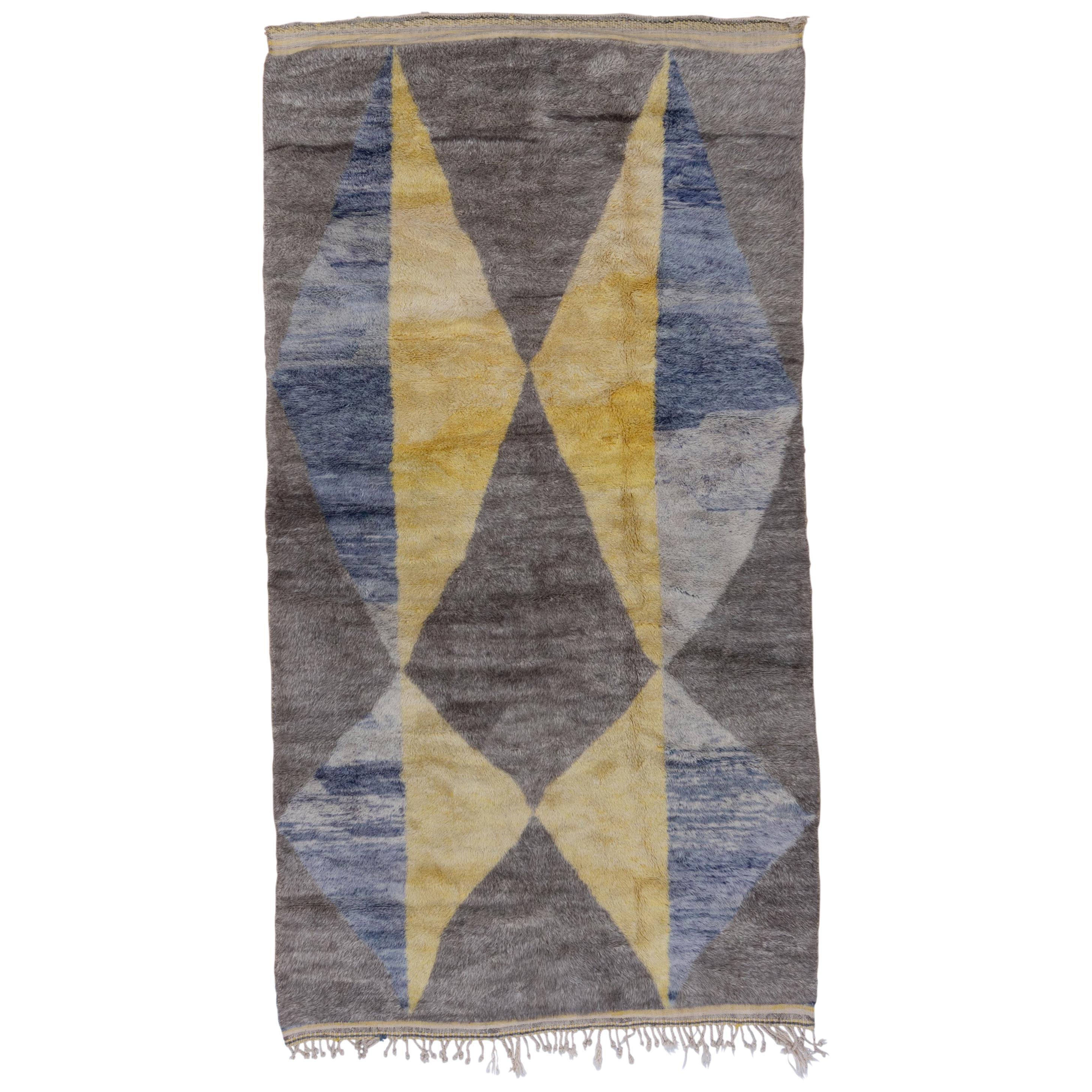 Abstract and Contemporary Dark Navy and Light Blue Moroccan Rug For