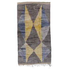 Contemporary Moroccan Rug, Gray Field, Yellow and Purple Motifs