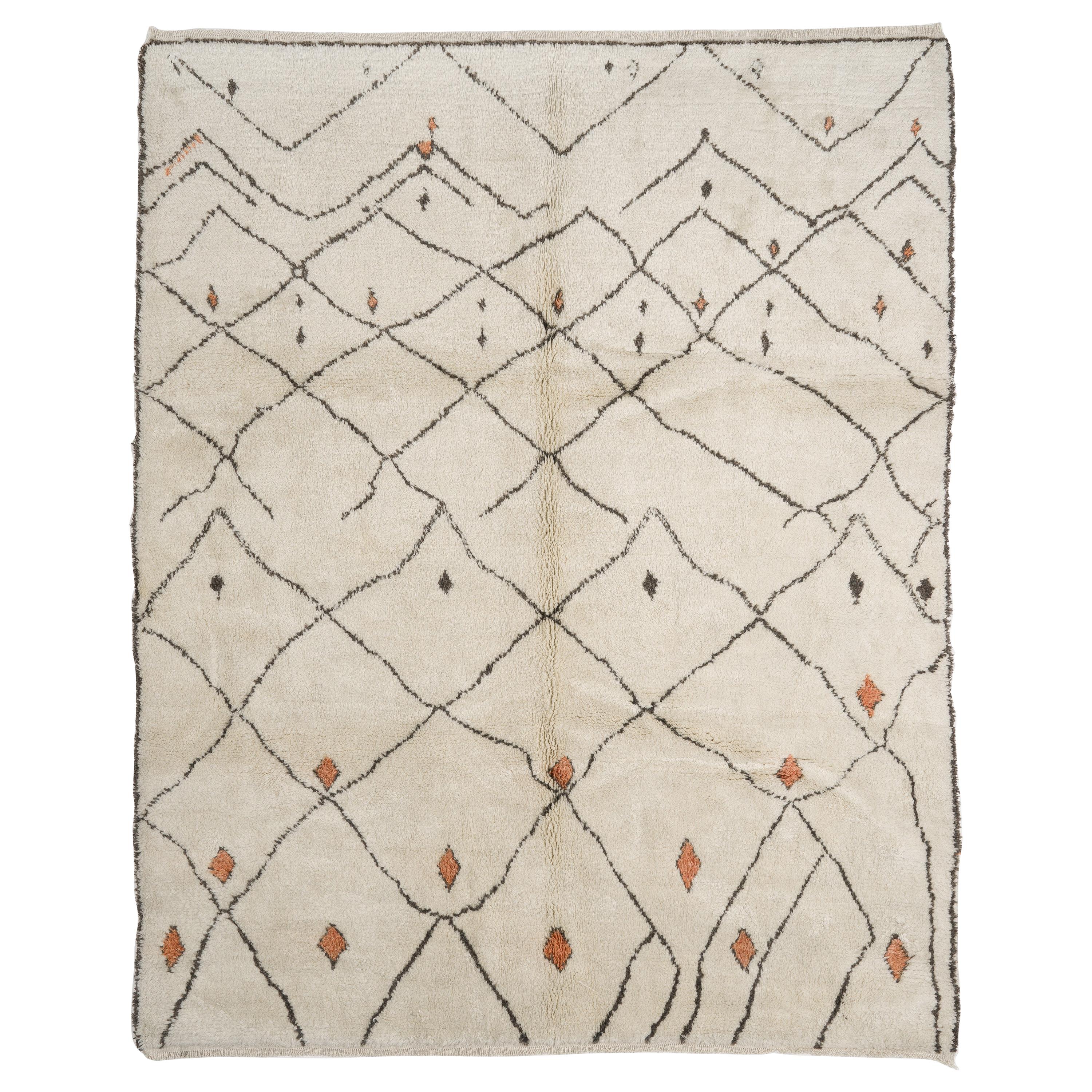 Modern Hand Knotted Wool Rug, Charcoal Gray and Cream Colors Custom