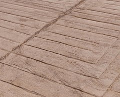 Contemporary Moroccan Rug in Beige Wool with Sculptural Linear Relief