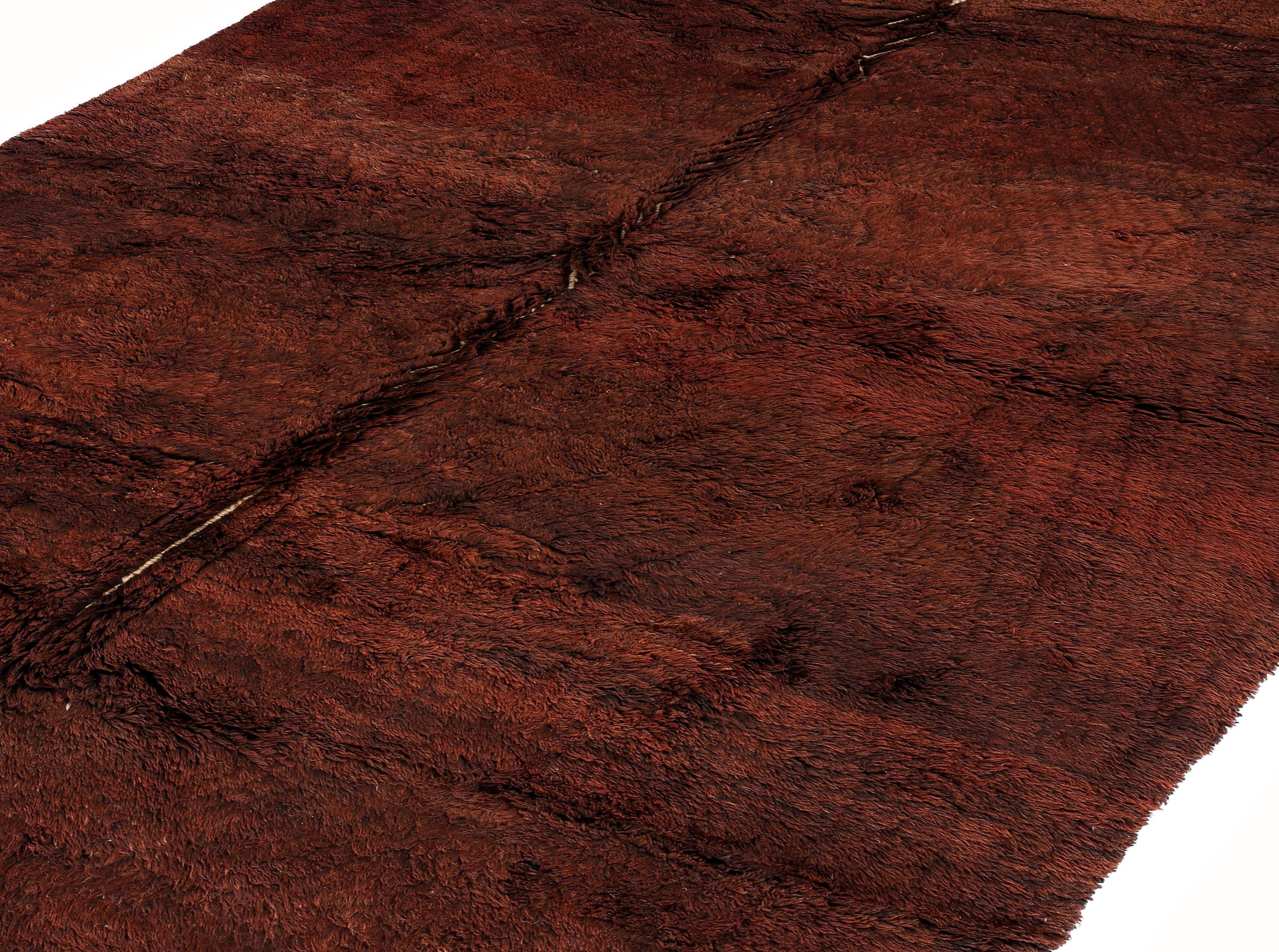 Organic Modern Contemporary Moroccan Rug in Deep Burnt Sienna, Handwoven Wool Pile For Sale