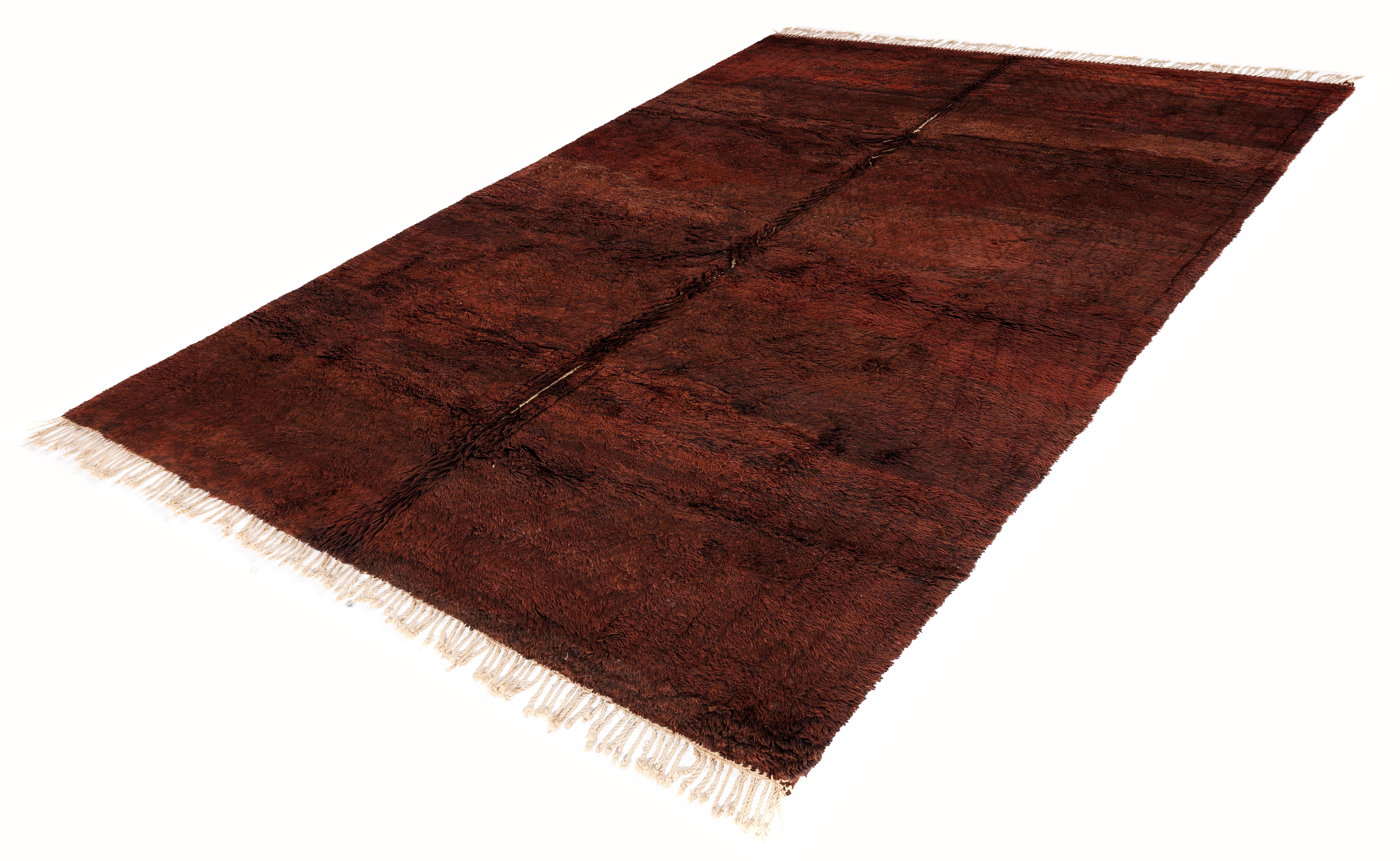 Hand-Knotted Contemporary Moroccan Rug in Deep Burnt Sienna, Handwoven Wool Pile For Sale