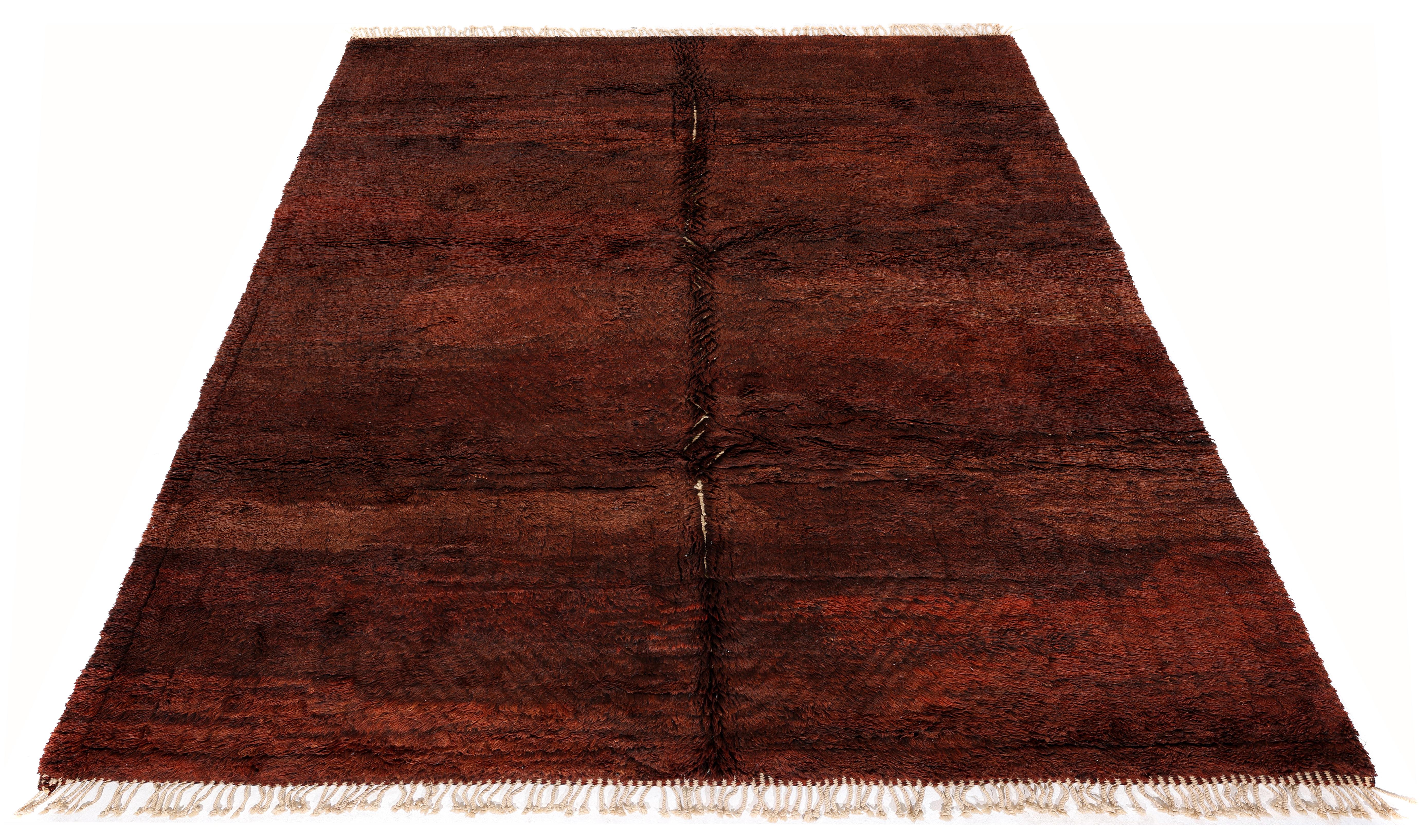 Contemporary Moroccan Rug in Deep Burnt Sienna, Handwoven Wool Pile For Sale 1