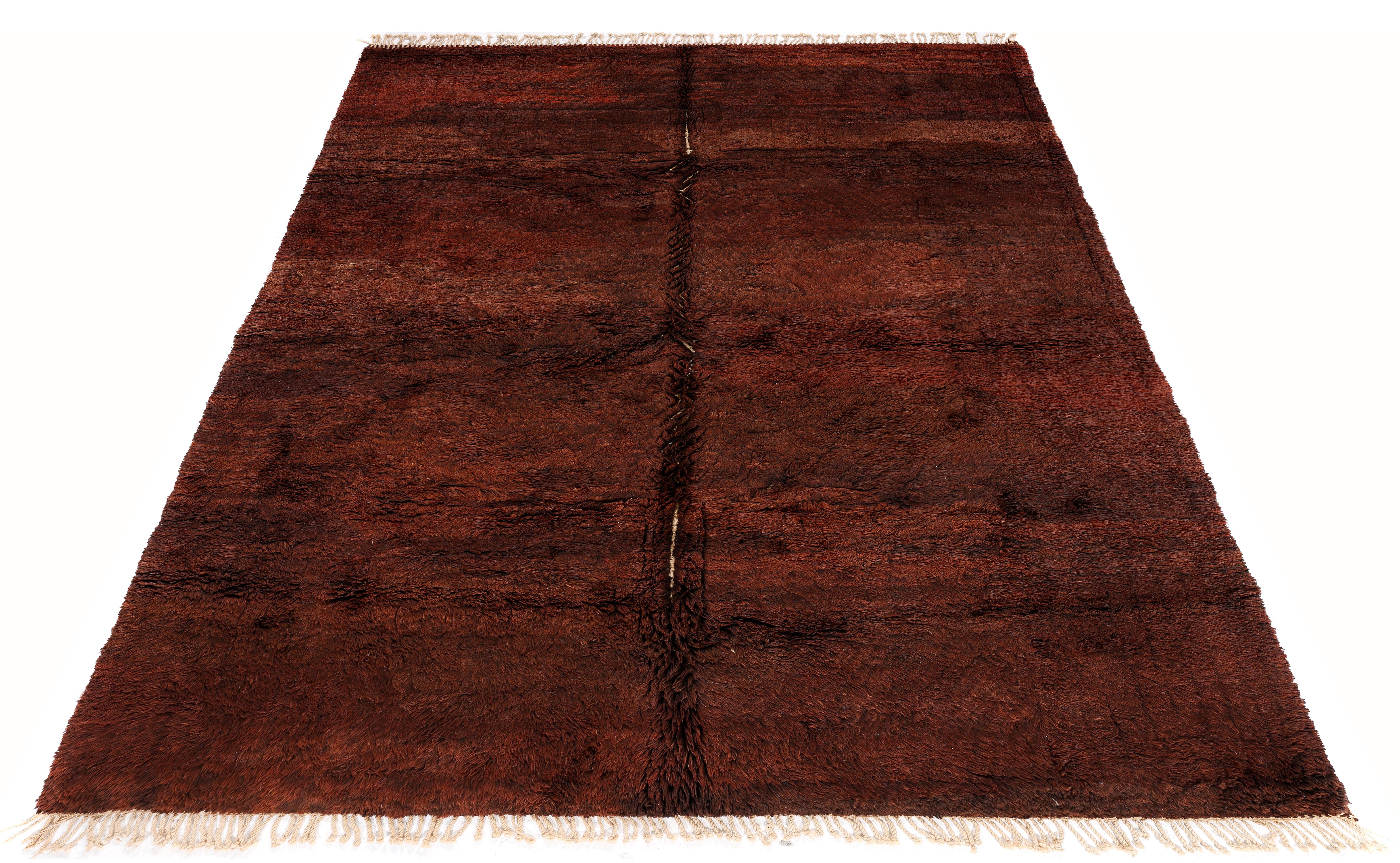 Contemporary Moroccan Rug in Deep Burnt Sienna, Handwoven Wool Pile For Sale 2