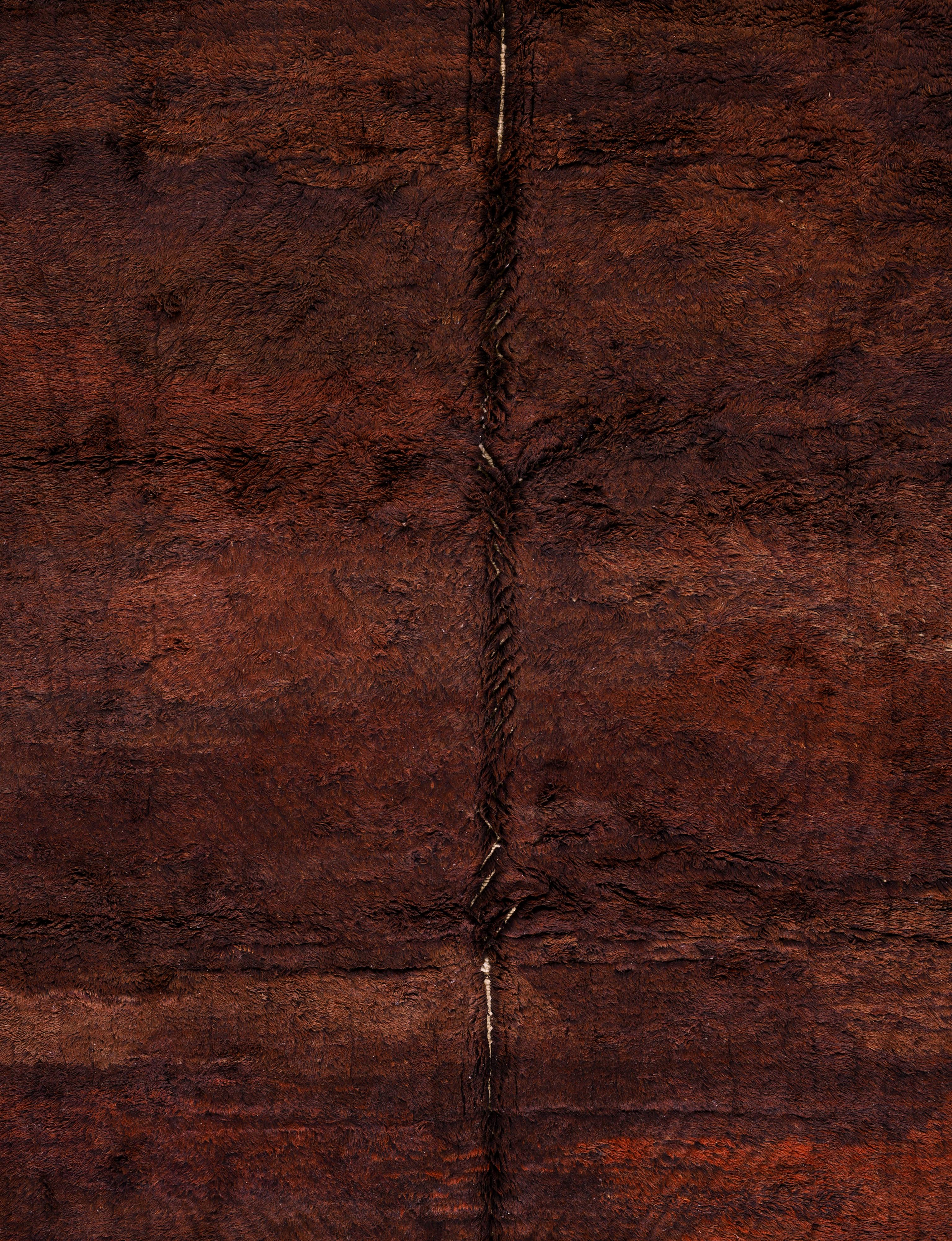 Contemporary Moroccan Rug in Deep Burnt Sienna, Handwoven Wool Pile For Sale 3