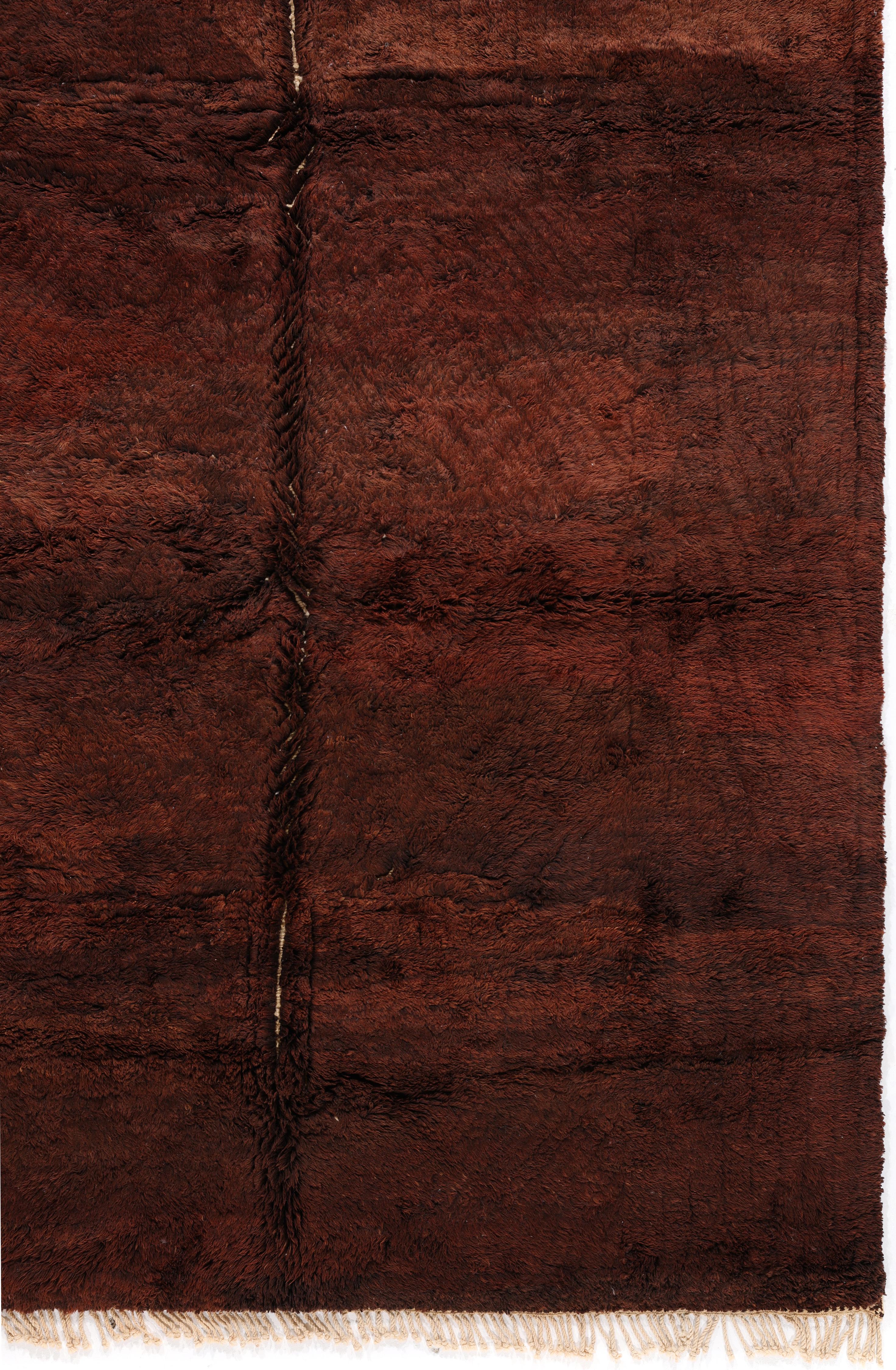 Contemporary Moroccan Rug in Deep Burnt Sienna, Handwoven Wool Pile For Sale 4