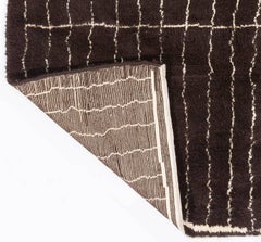 Bespoke Moroccan Berber Style Hand-Knotted Tulu Rug. Dark Brown & Cream Wool