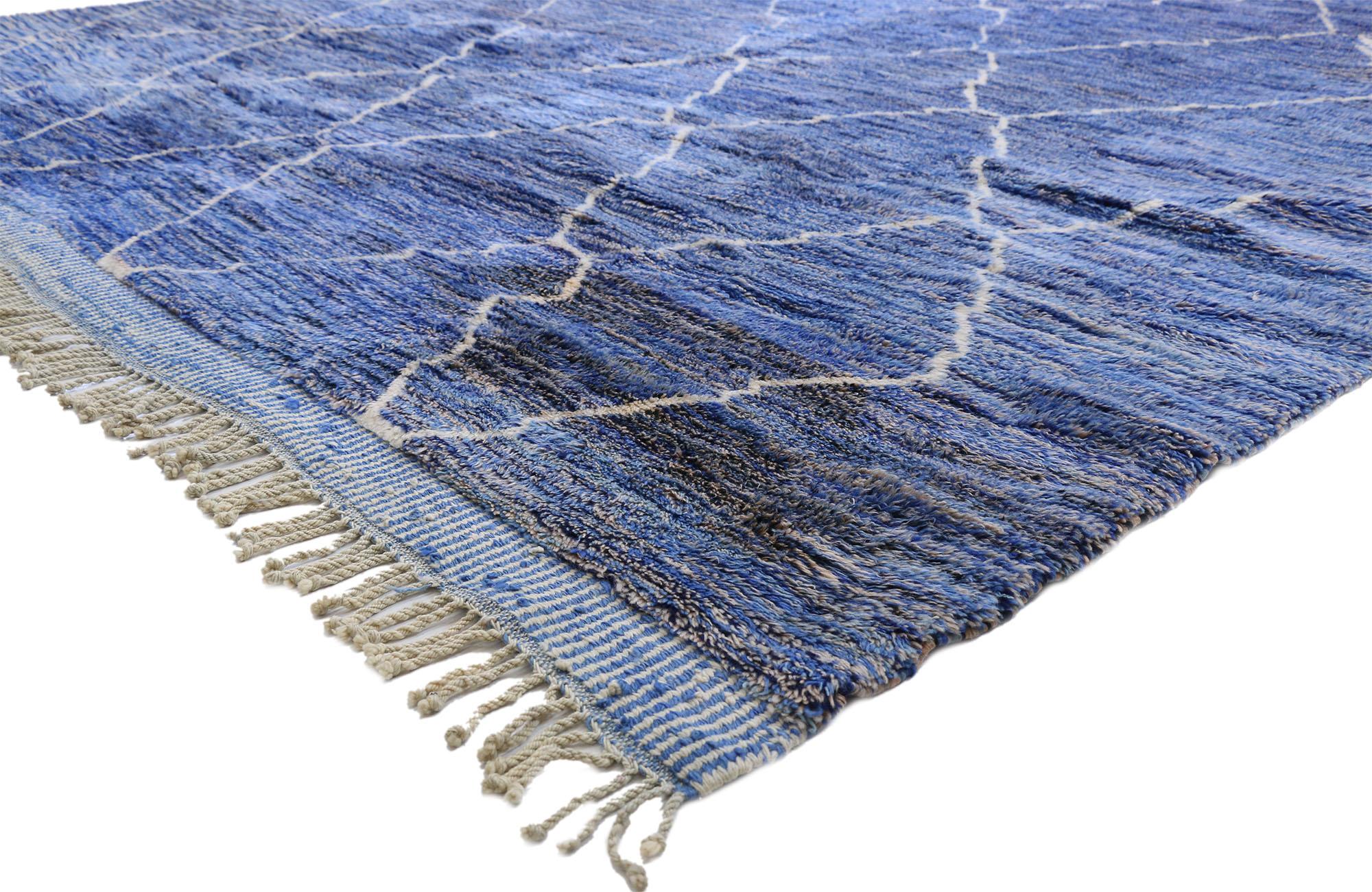 Contemporary Moroccan Rug with Postmodern Memphis Style, Blue Berber Area Rug 2