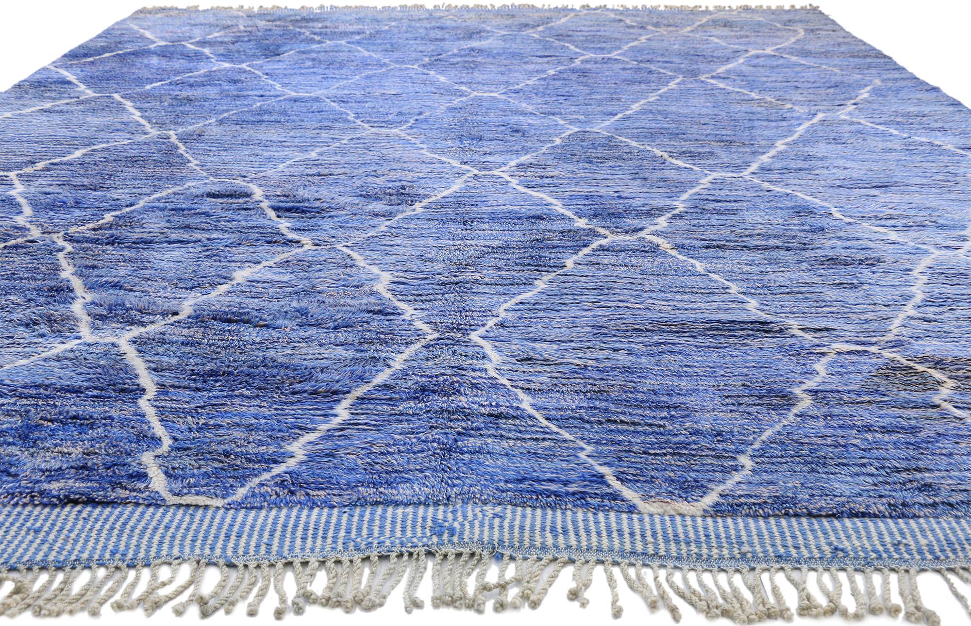 Contemporary Moroccan Rug with Postmodern Memphis Style, Blue Berber Area Rug 3