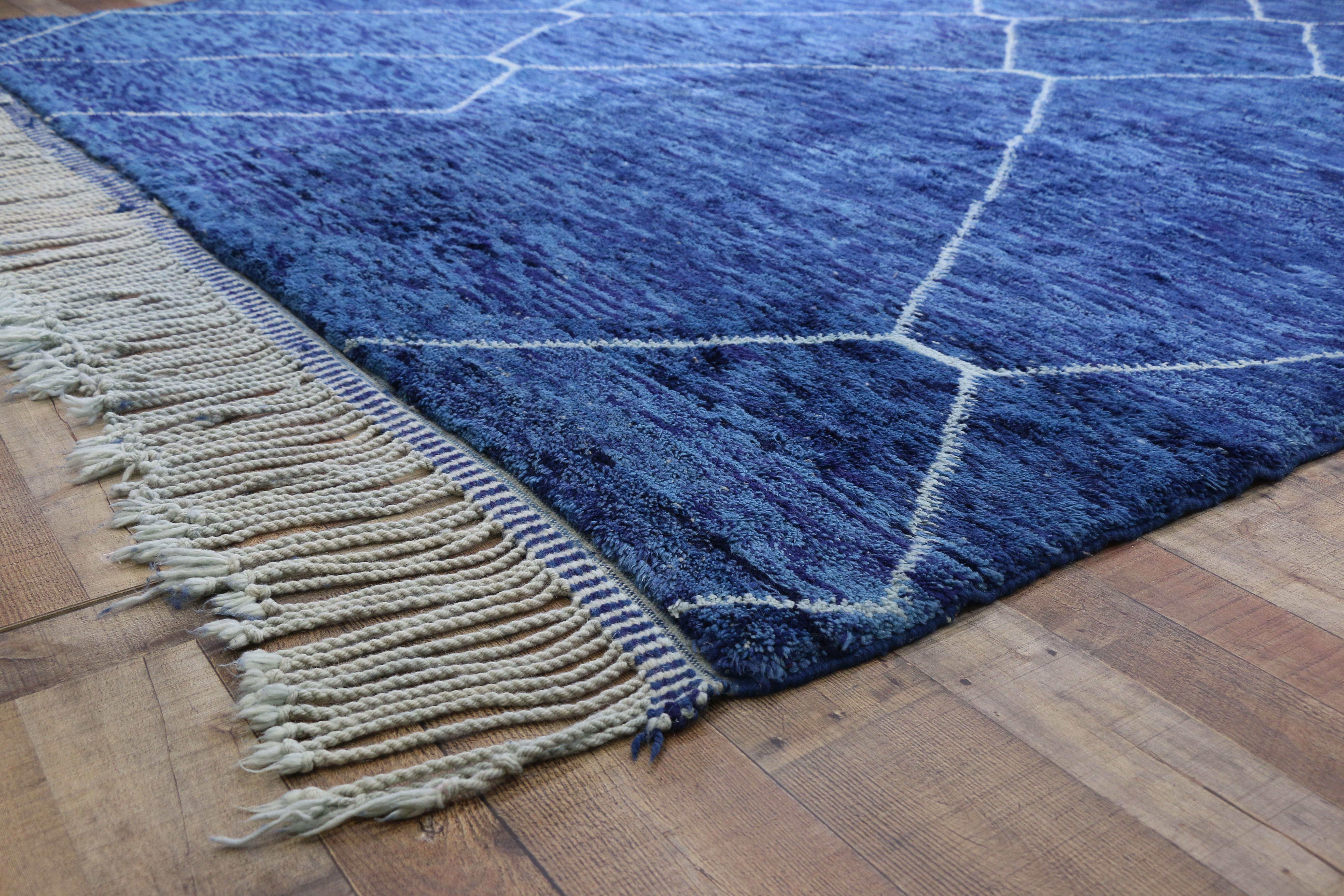Hand-Knotted Contemporary Moroccan Rug with Postmodern Memphis Style, Blue Berber Area Rug