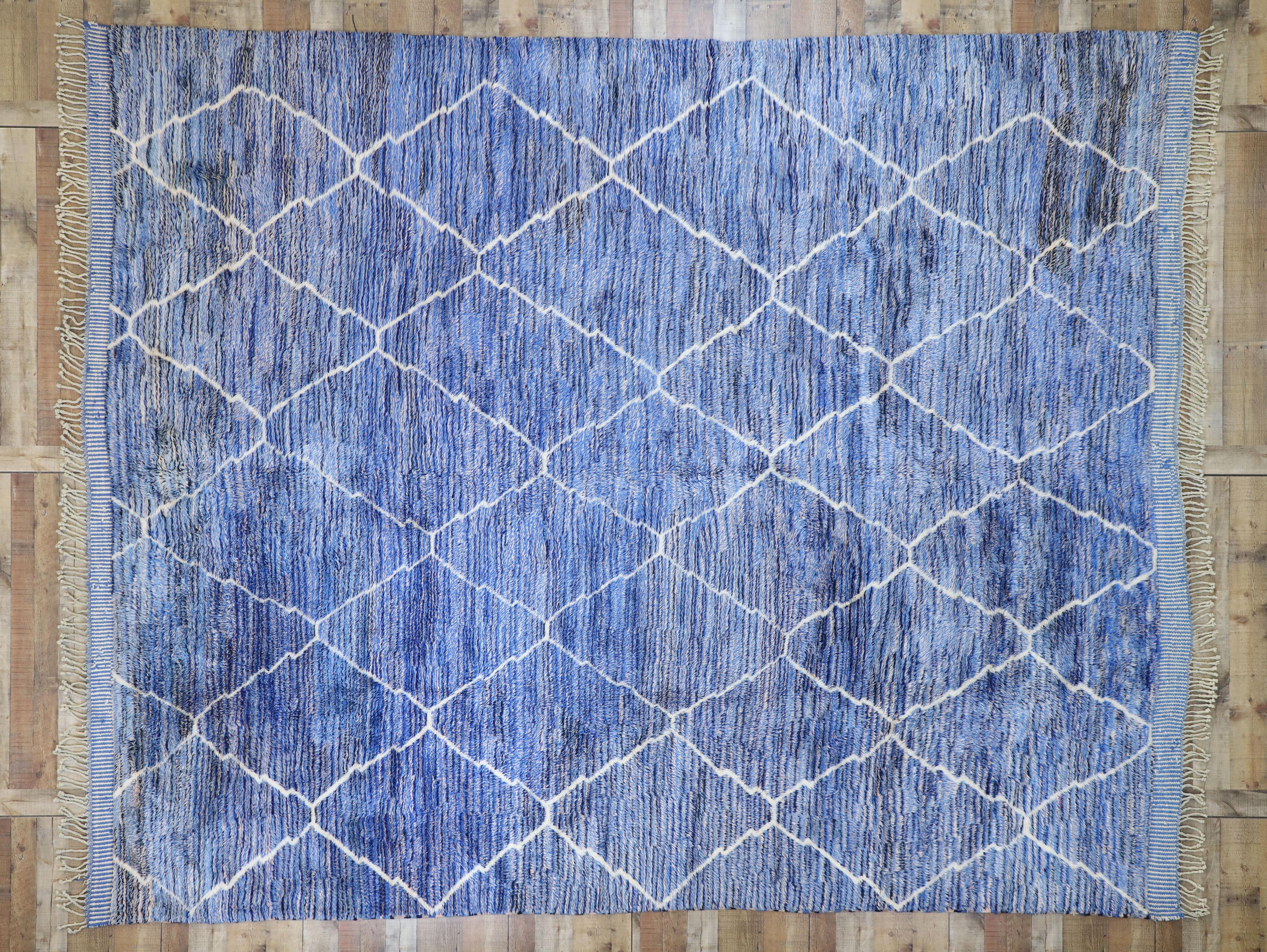 Contemporary Moroccan Rug with Postmodern Memphis Style, Blue Berber Area Rug In New Condition In Dallas, TX