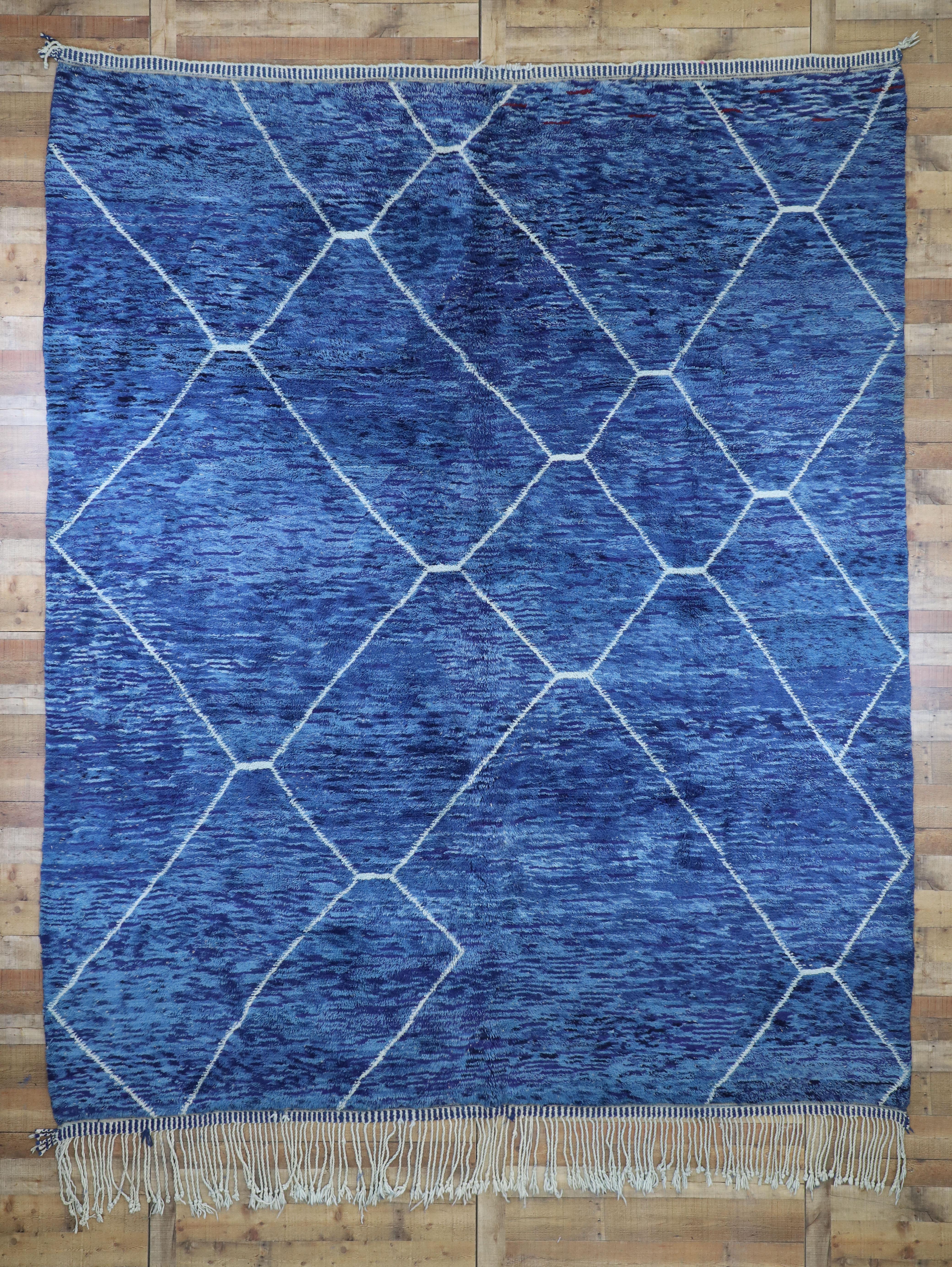 Wool Contemporary Moroccan Rug with Postmodern Memphis Style, Blue Berber Area Rug