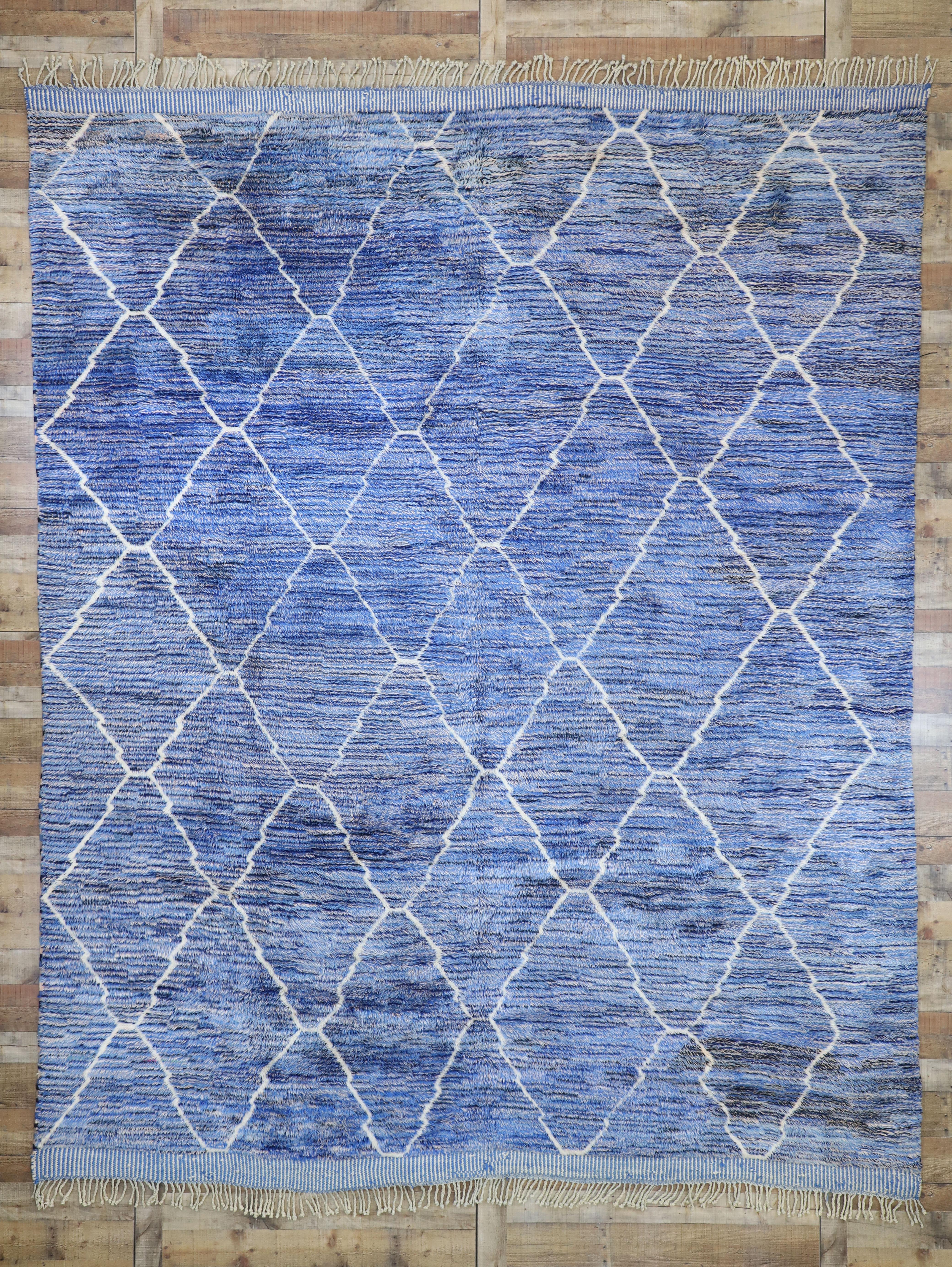 Wool Contemporary Moroccan Rug with Postmodern Memphis Style, Blue Berber Area Rug