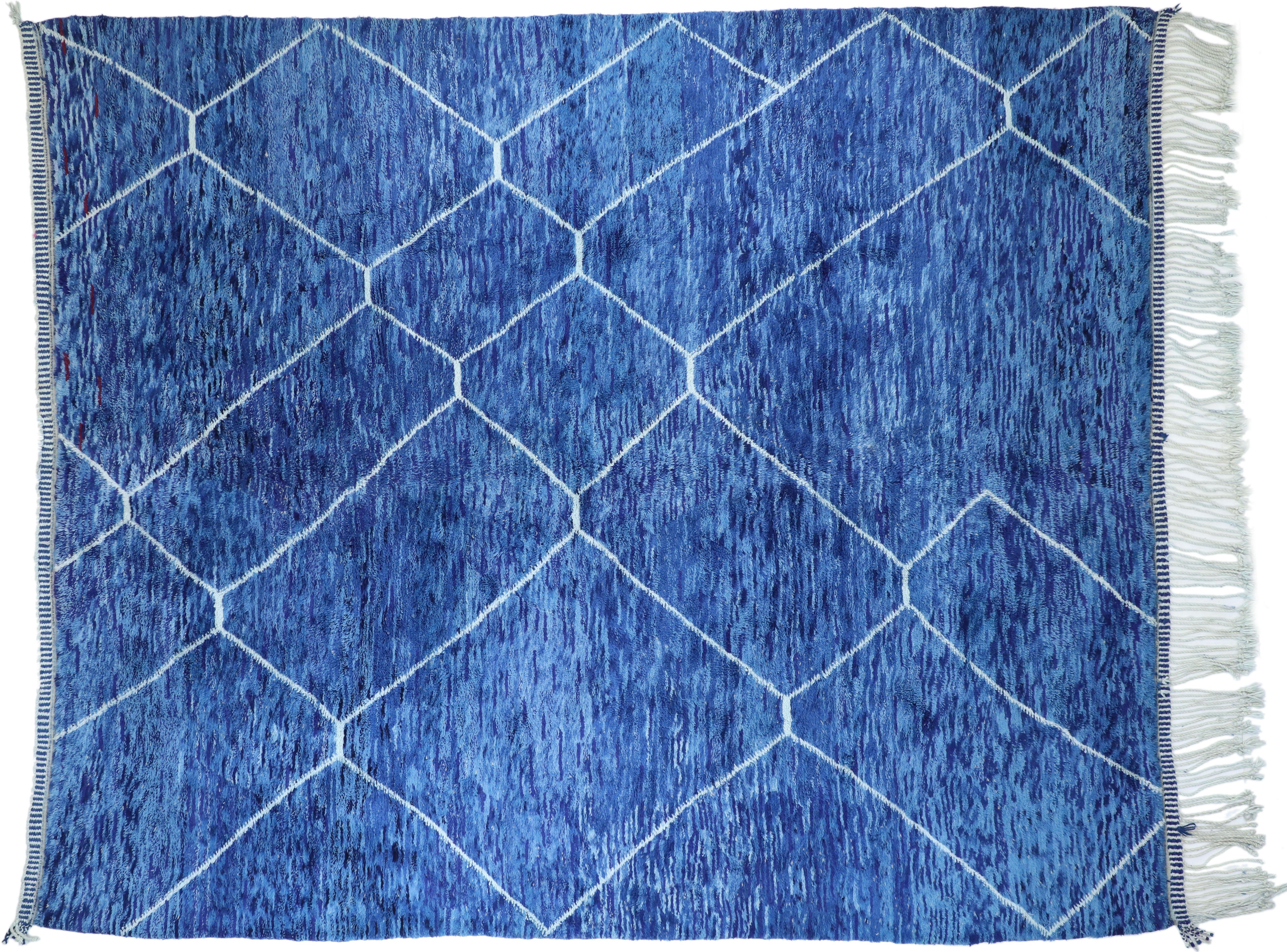 Contemporary Moroccan Rug with Postmodern Memphis Style, Blue Berber Area Rug 1