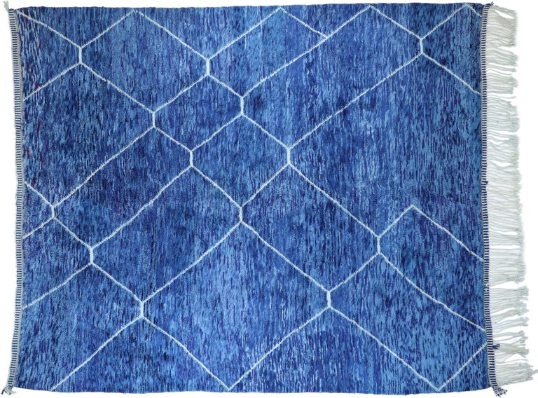 Contemporary Moroccan Rug with Postmodern Memphis Style, Blue Berber