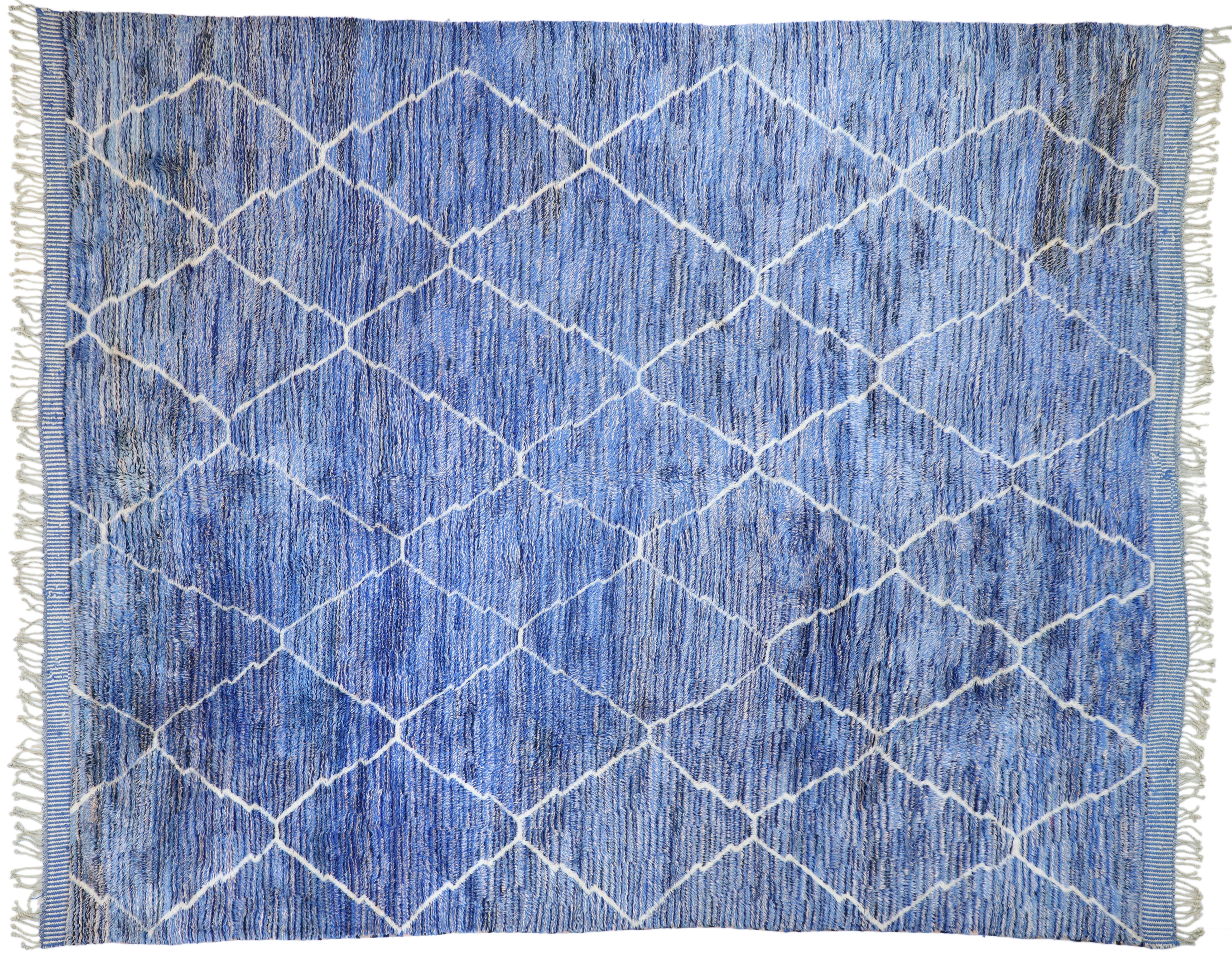 Contemporary Moroccan Rug with Postmodern Memphis Style, Blue Berber Area Rug 1