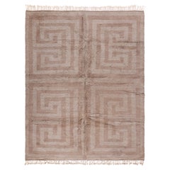 Contemporary Moroccan Rug with Subtle Geometric Maze Pattern in Beige
