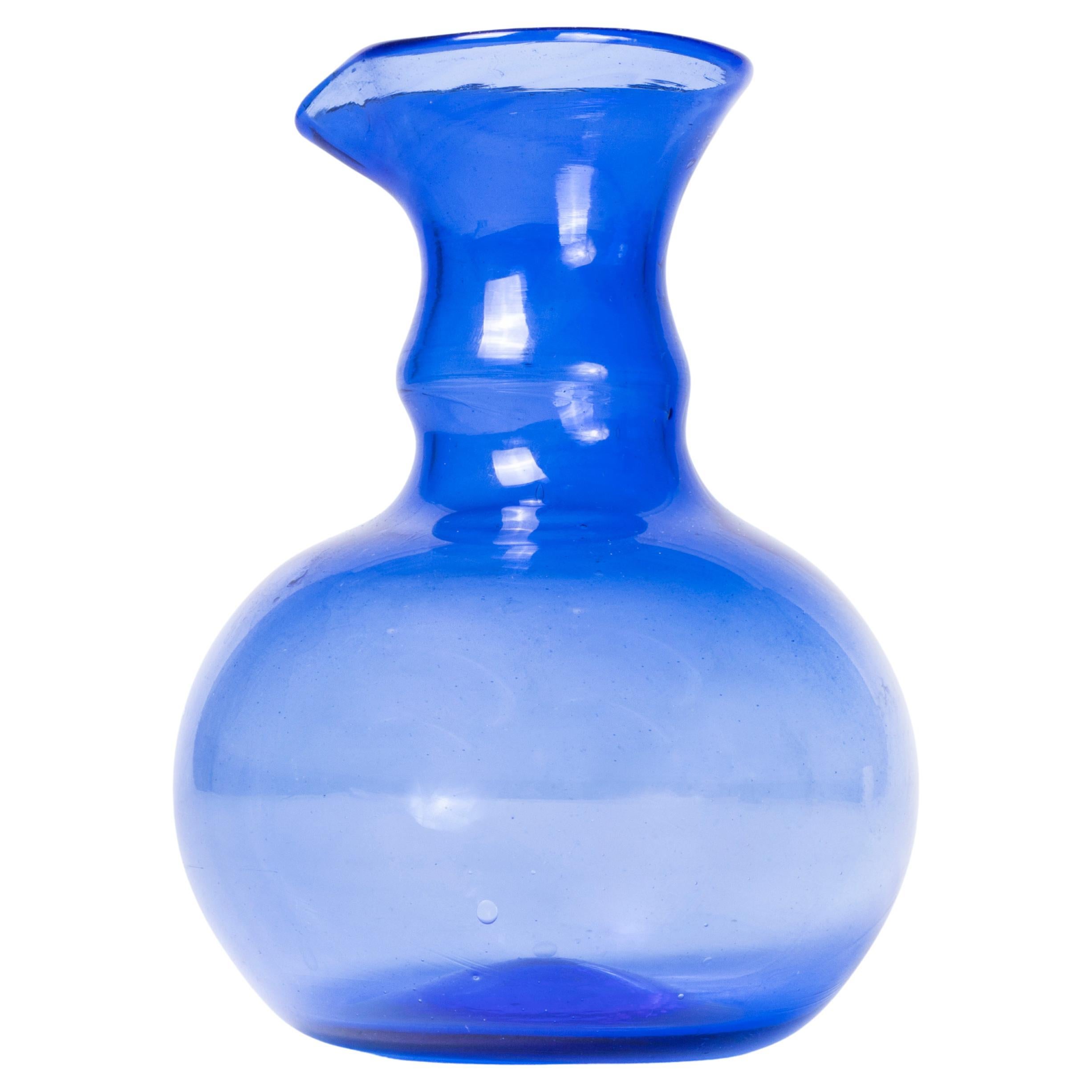 Contemporary Moroccan Small Mouthblown Jug - Blue