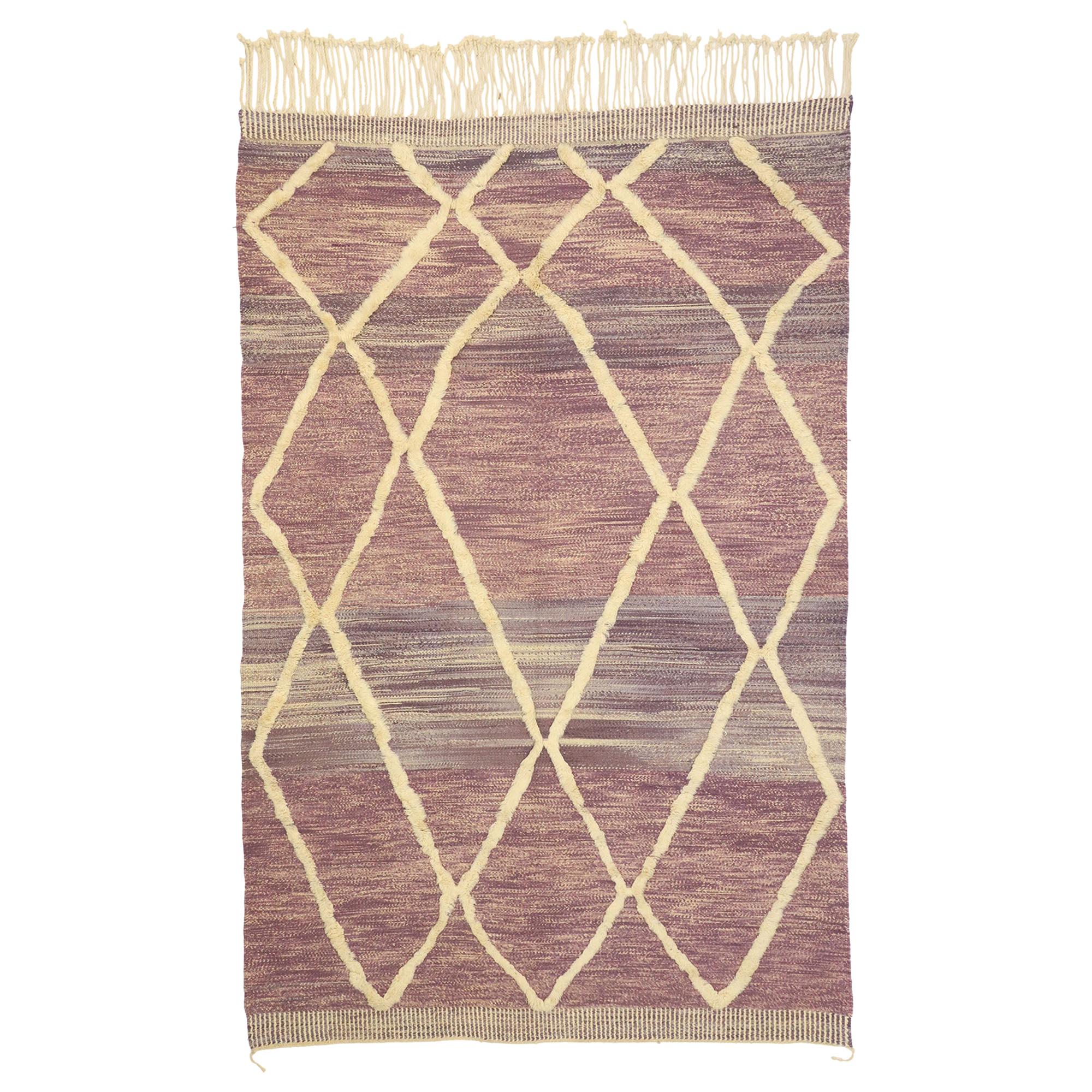 Nouveau tapis berbère marocain texturé à motif de treillis surélevé