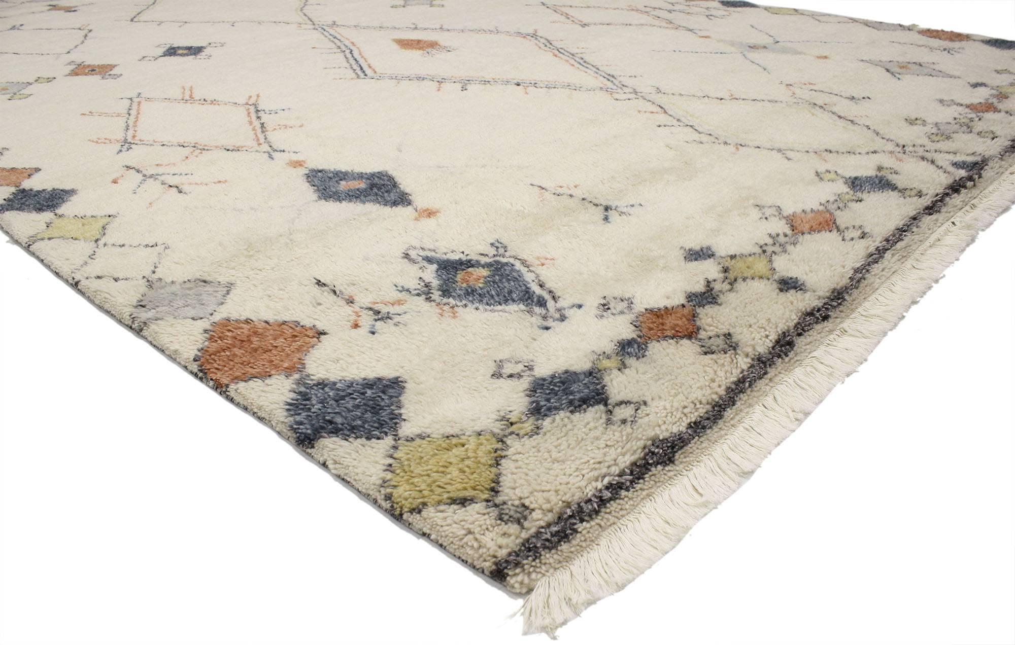 30353 contemporary Moroccan style area rug with modern tribal design. This contemporary Moroccan style area rug with modern tribal design evokes an exotic escape while adding texture and depth. This is a fantastic example of a Moroccan style rug