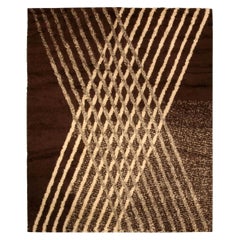 Zeitgenössischer brauner, elfenbeinfarbener handgefertigter Wollteppich im marokkanischen Stil von Doris Leslie Blau
