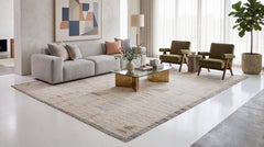 Contemporary Moroccan-Style Cream Wool Area Rug with Pastel Abstract Patterns