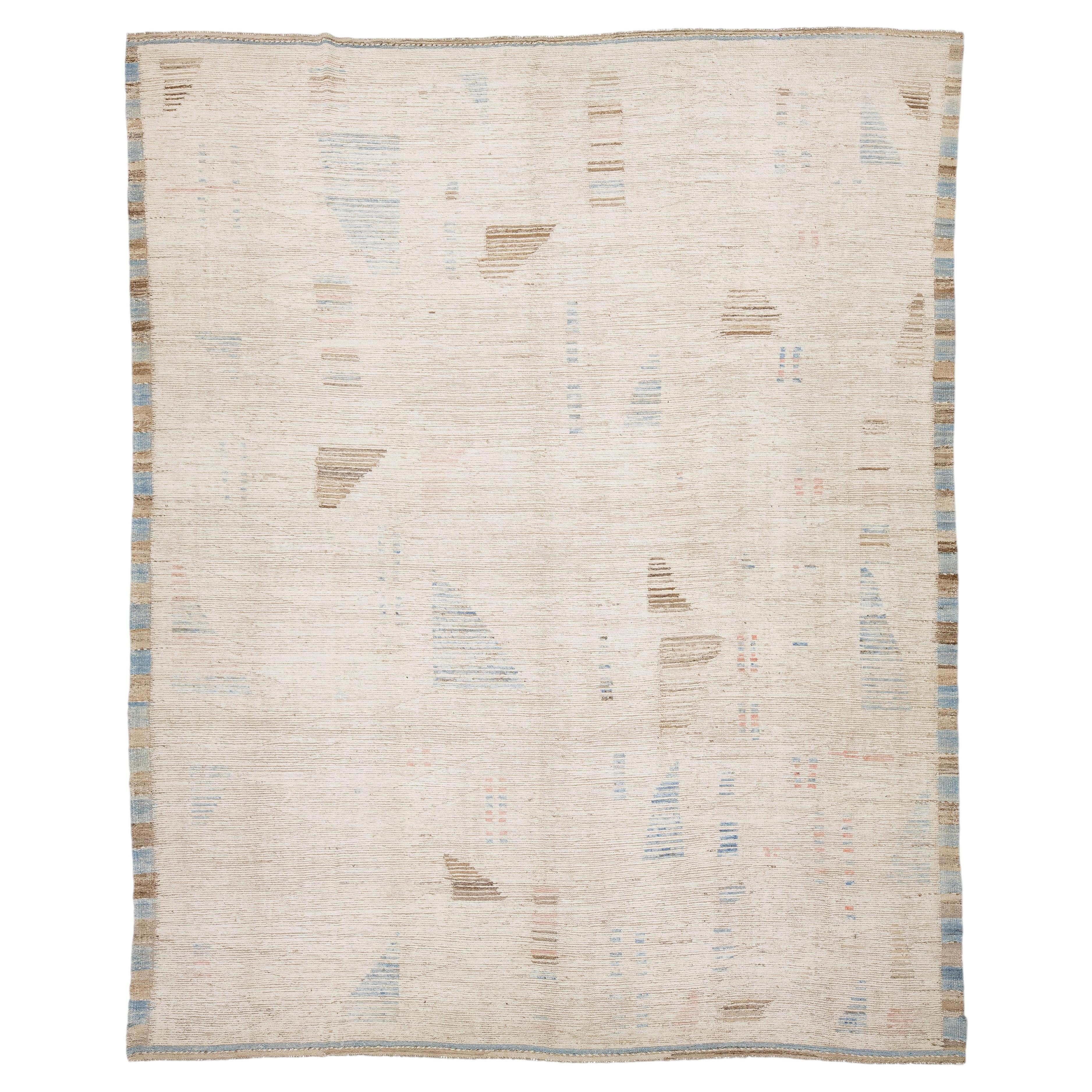 Contemporary Moroccan-Style Cream Wool Area Rug with Pastel Abstract Patterns For Sale