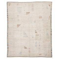 Contemporary Moroccan-Style Cream Wool Area Rug with Pastel Abstract Patterns