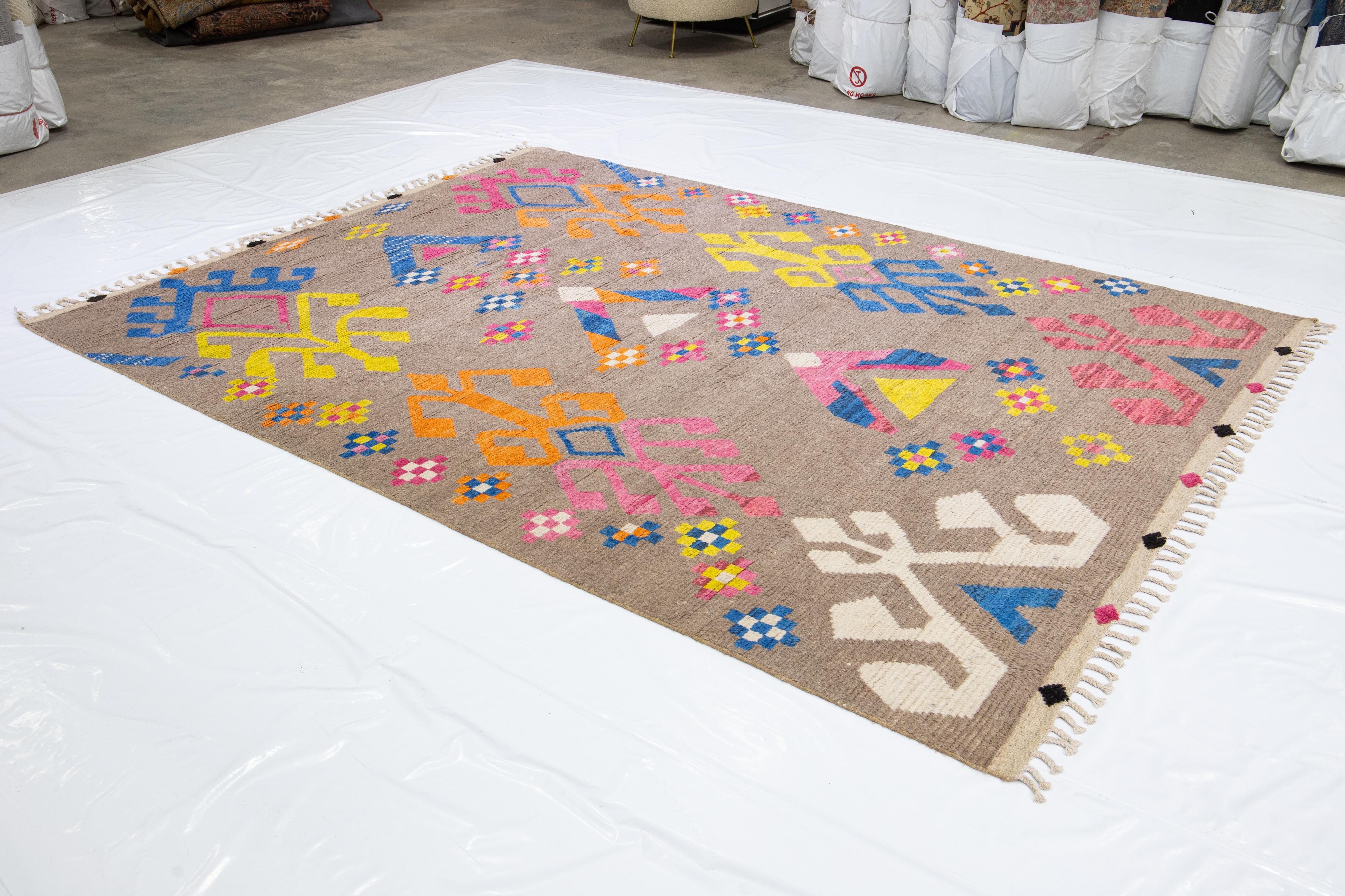 Contemporary Moroccan Style Handmade Multicolor Pattern Wool Rug For Sale 4