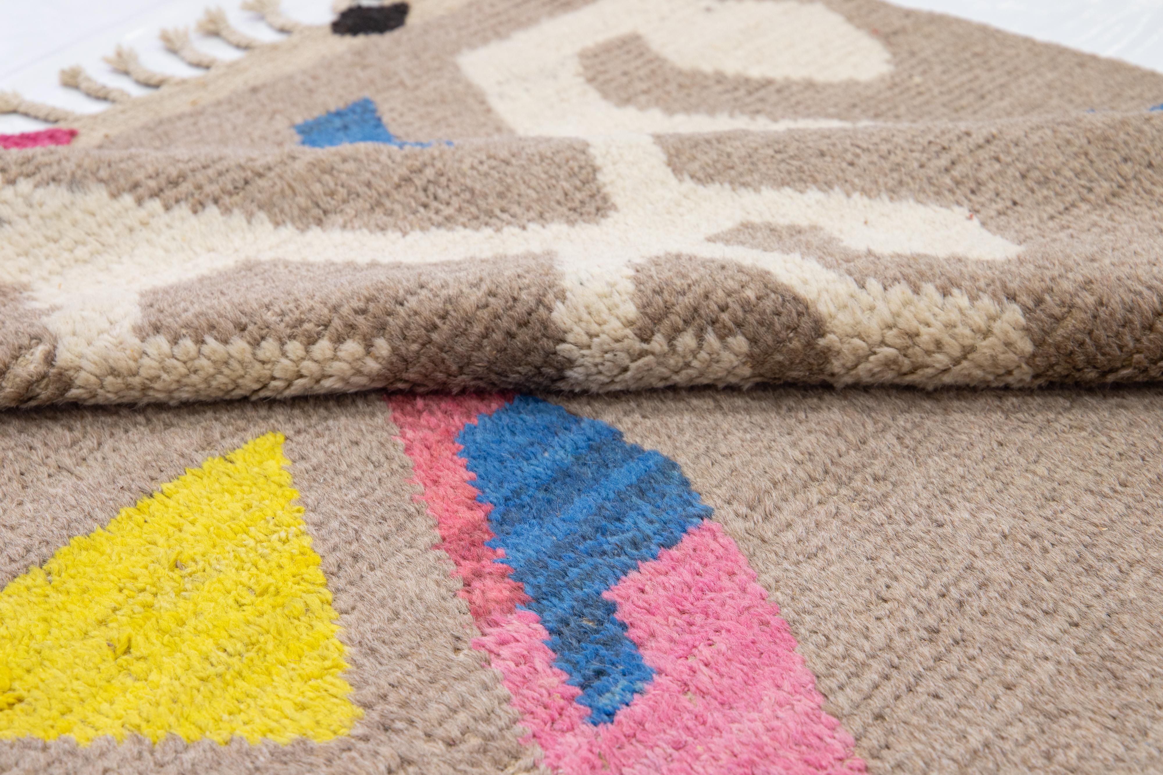 Contemporary Moroccan Style Handmade Multicolor Pattern Wool Rug For Sale 5