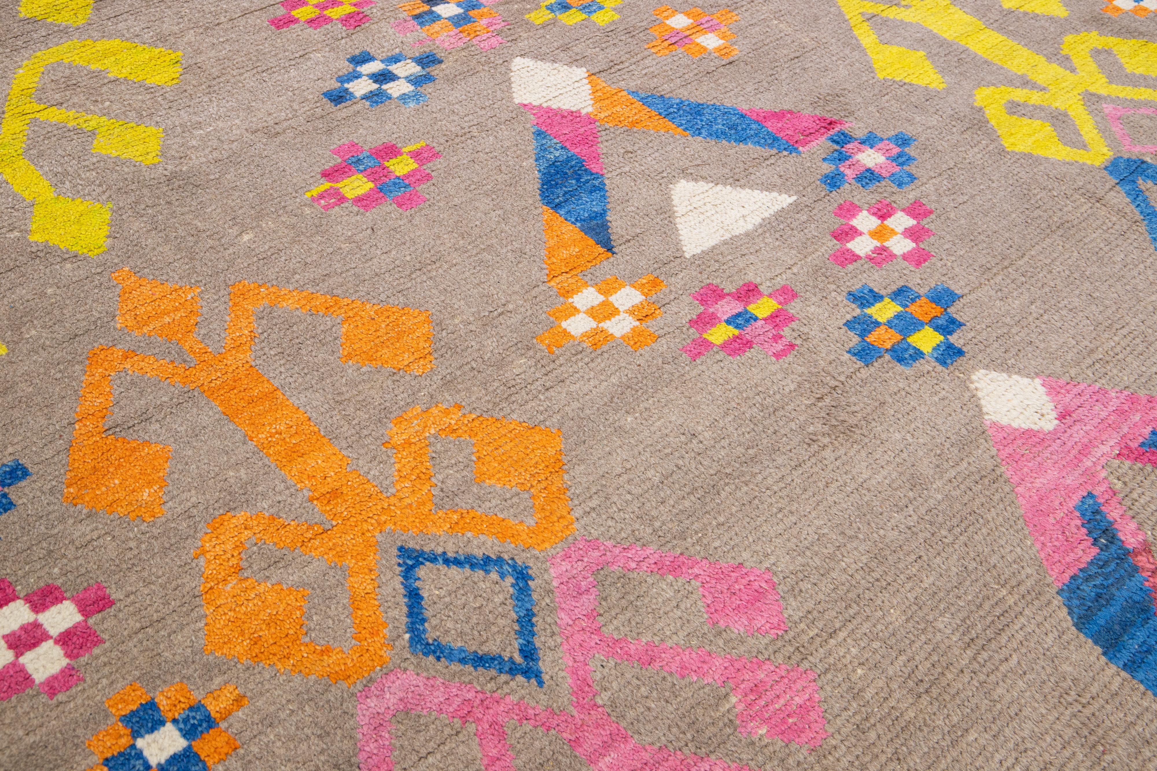 Contemporary Moroccan Style Handmade Multicolor Pattern Wool Rug In New Condition For Sale In Norwalk, CT