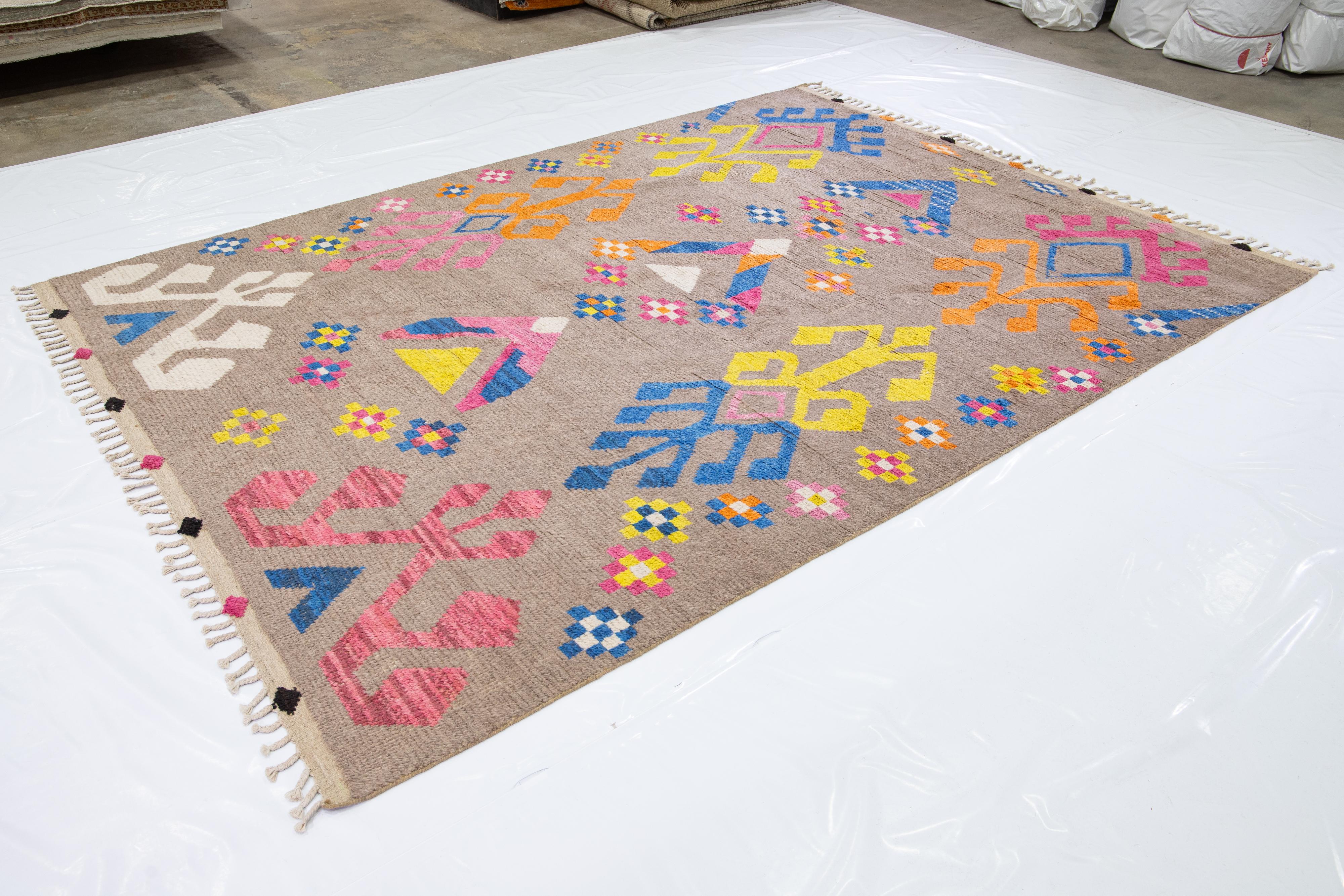 Contemporary Moroccan Style Handmade Multicolor Pattern Wool Rug For Sale 2