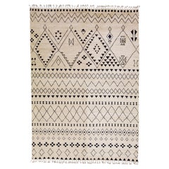 Contemporary Moroccan Style Handmade Tribal Beige Wool Rug