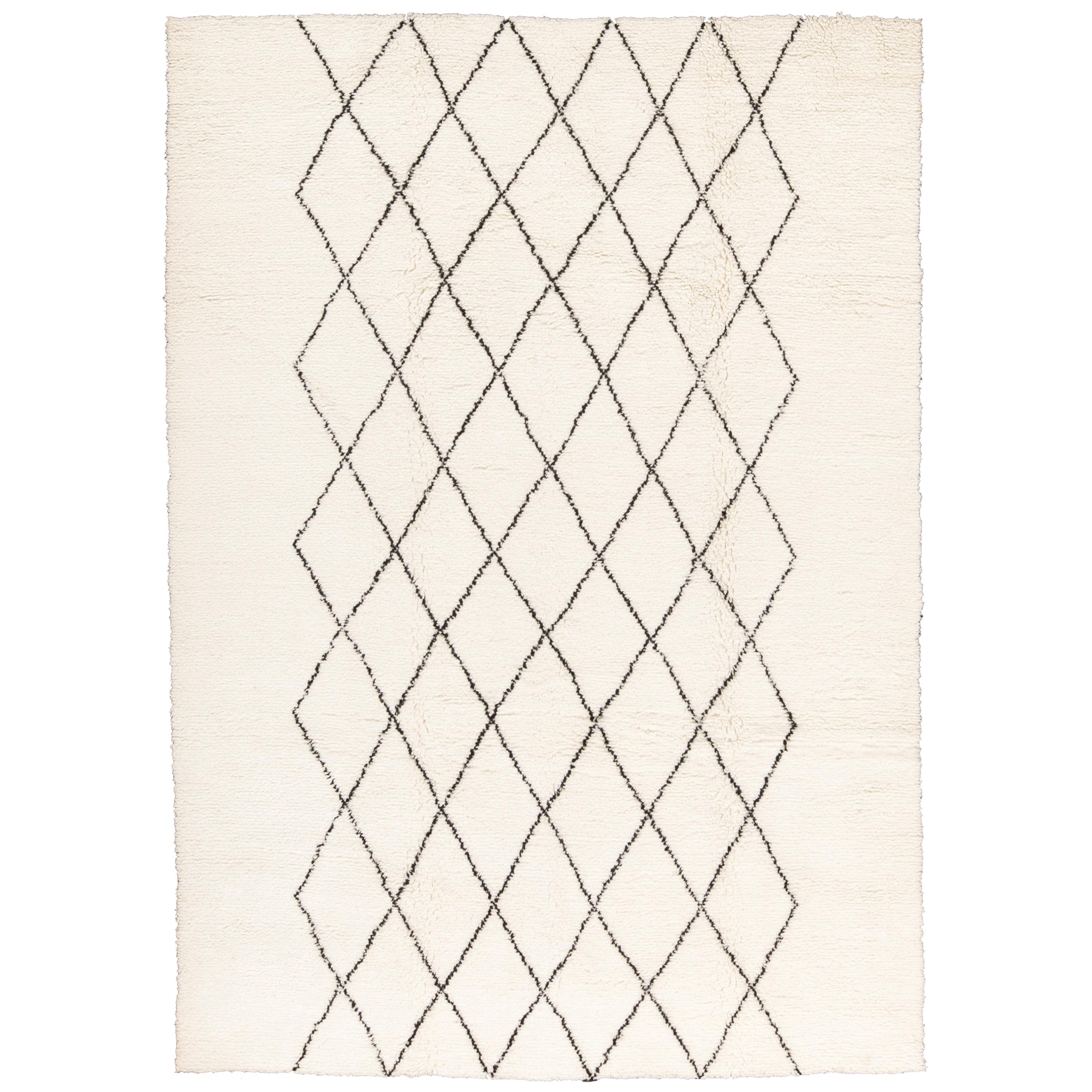 Contemporary Moroccan Style Ivory and Black Wool Rug with Diamond Pattern