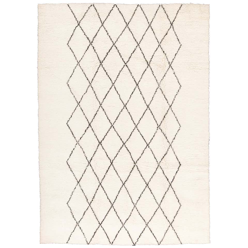 Contemporary Moroccan Style Ivory and Black Wool Rug with Diamond ...