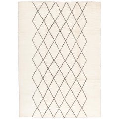 Contemporary Moroccan Style Ivory and Black Wool Rug with Diamond Pattern