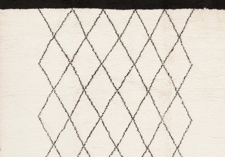 Contemporary Moroccan Style Ivory and Black Wool Rug with Diamond ...