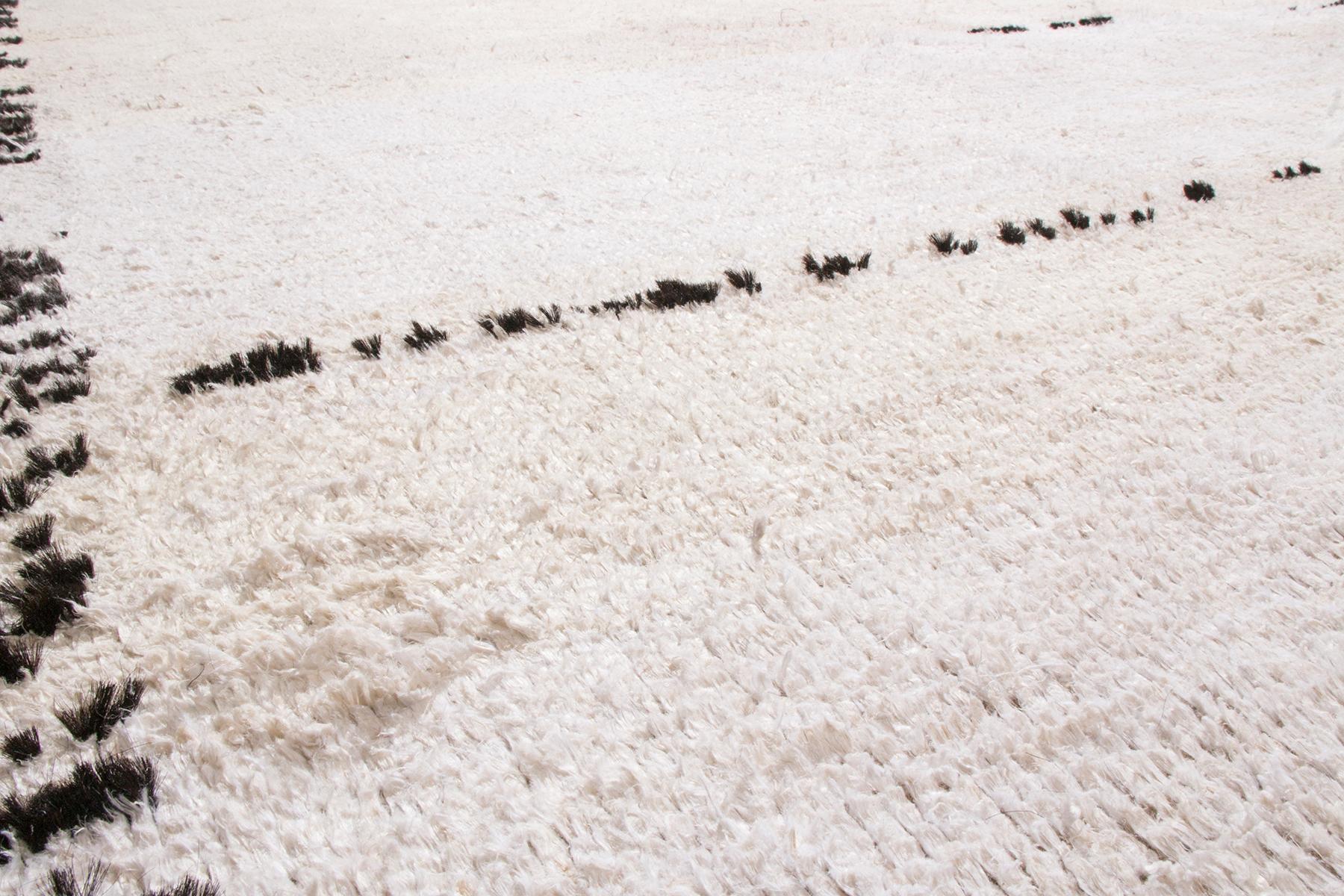 Hand-Knotted Contemporary Moroccan Style Rug Cream White Open Field Mohair Rug