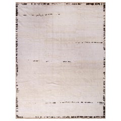 Contemporary Moroccan Style Rug Cream White Open Field Mohair Rug 