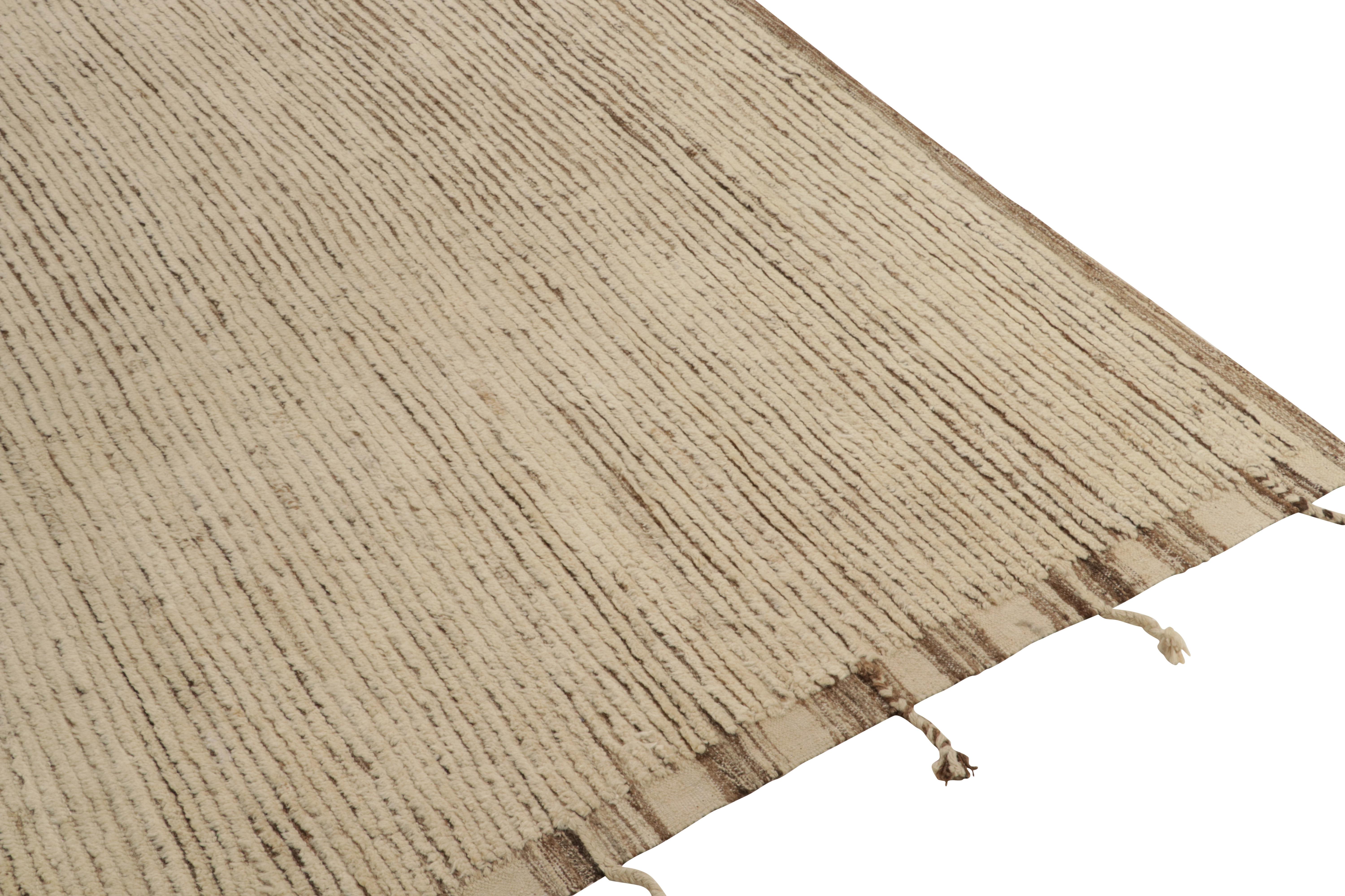 Hand-Knotted Rug & Kilim's Contemporary Moroccan style rug in Beige-Brown, Off-White Striae For Sale