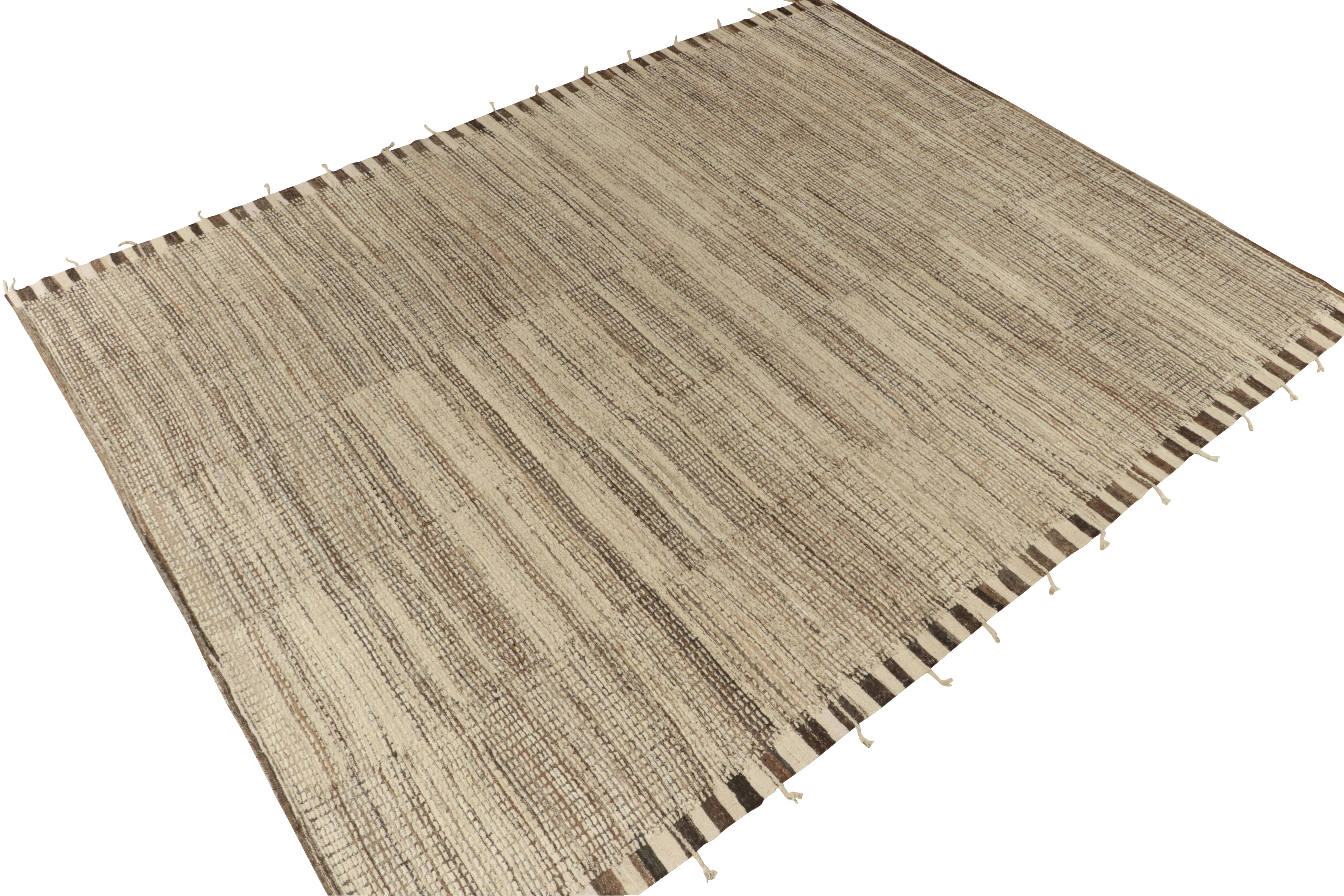 Modern Rug & Kilim's Contemporary Moroccan Style Rug in Beige-Brown & White For Sale