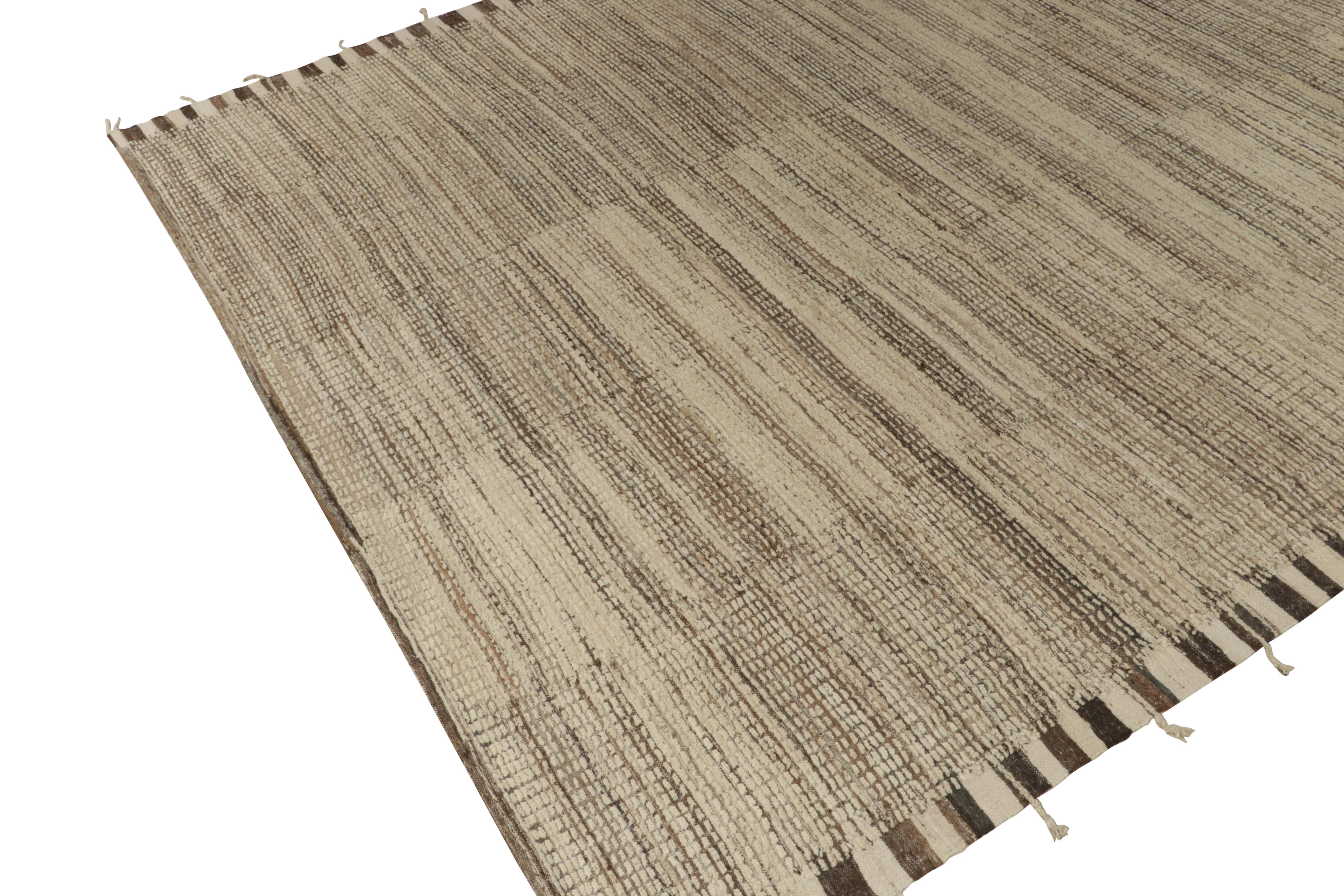 Hand-Knotted Rug & Kilim's Contemporary Moroccan Style Rug in Beige-Brown & White For Sale