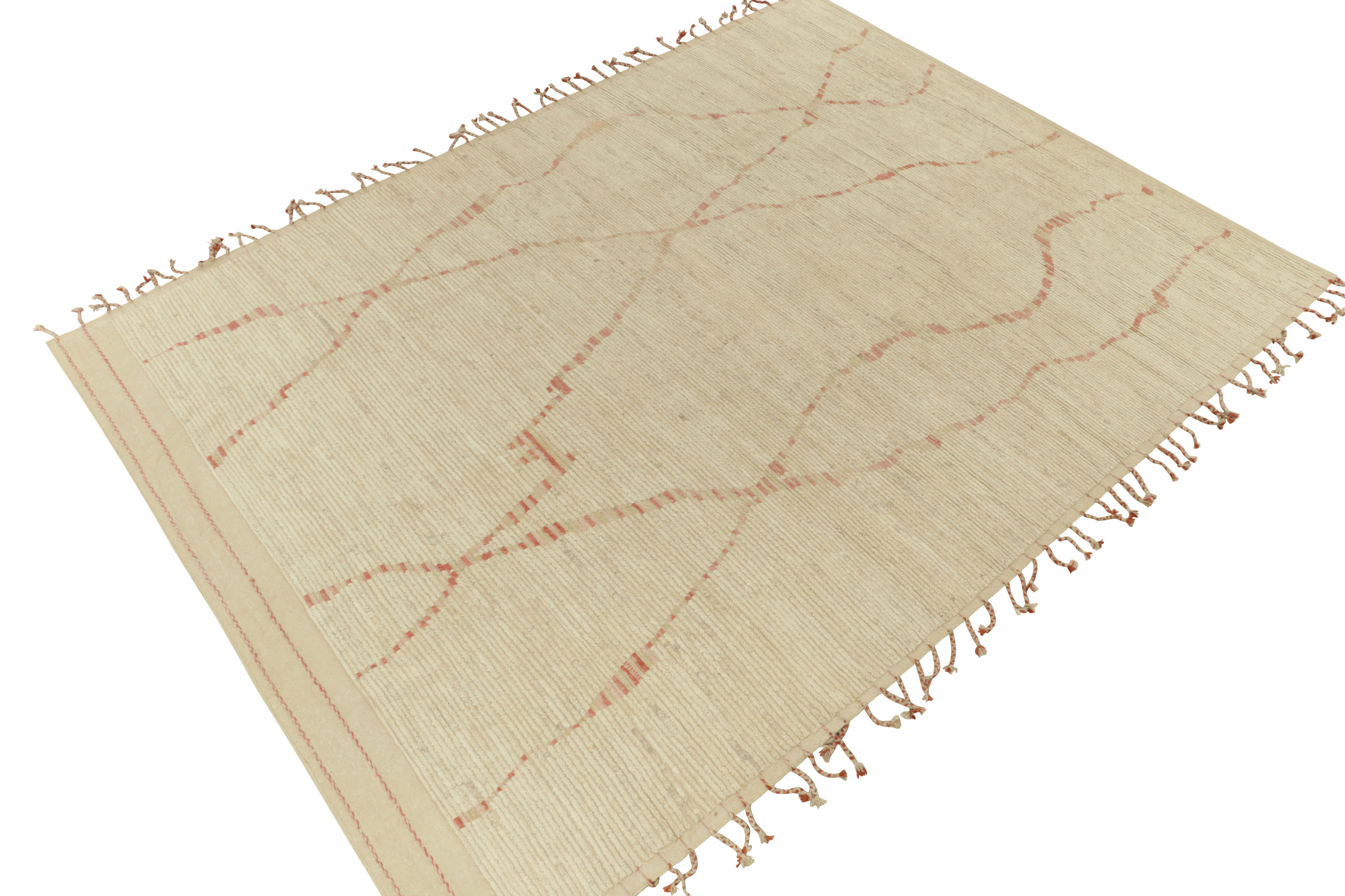 Modern Rug & Kilim's Contemporary Moroccan Style Rug in Beige-White & Red For Sale