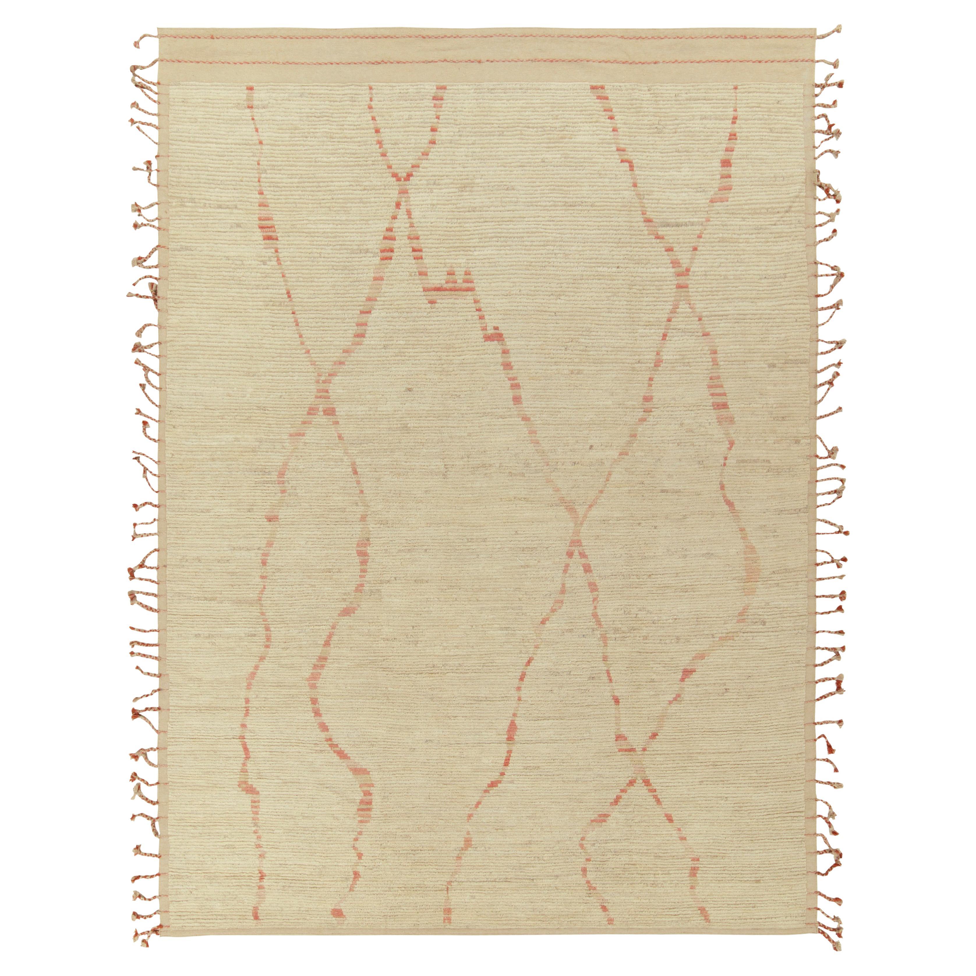 Rug & Kilim's Contemporary Moroccan Style Rug in Beige-White & Red For Sale
