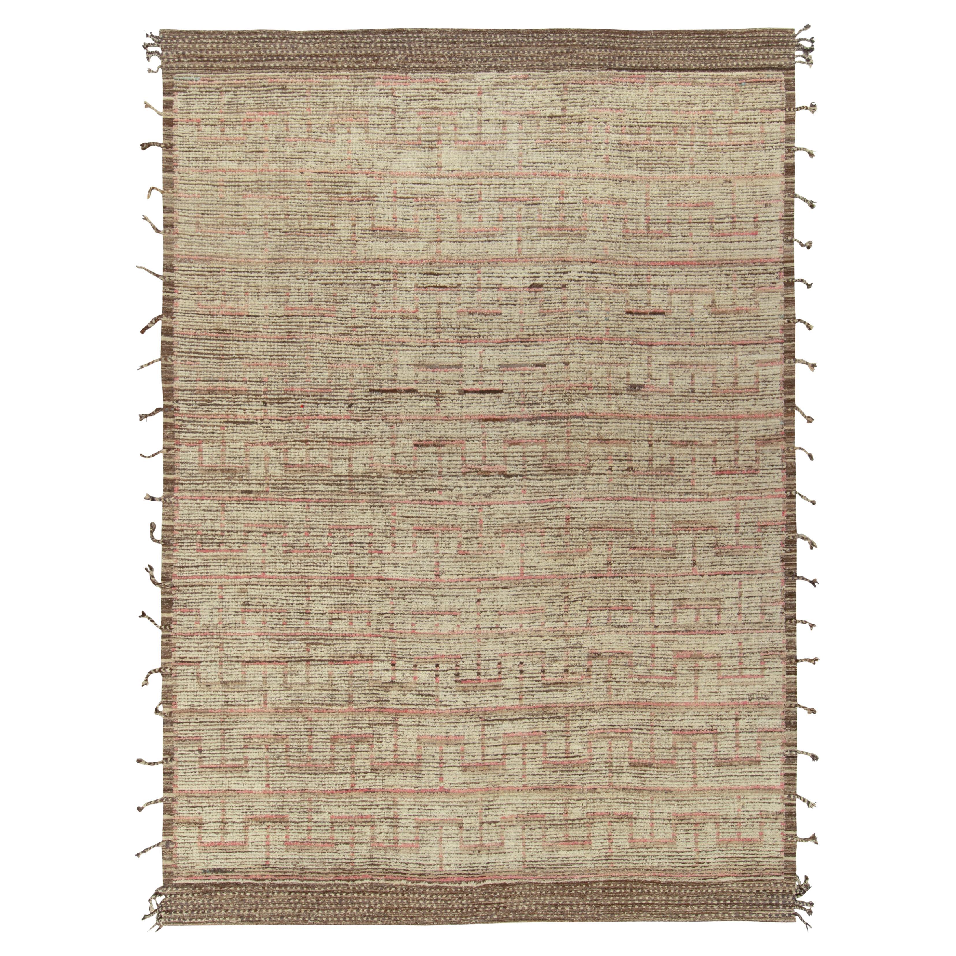 Rug & Kilim's Contemporary Moroccan Style Rug in White, Brown and Pink For Sale