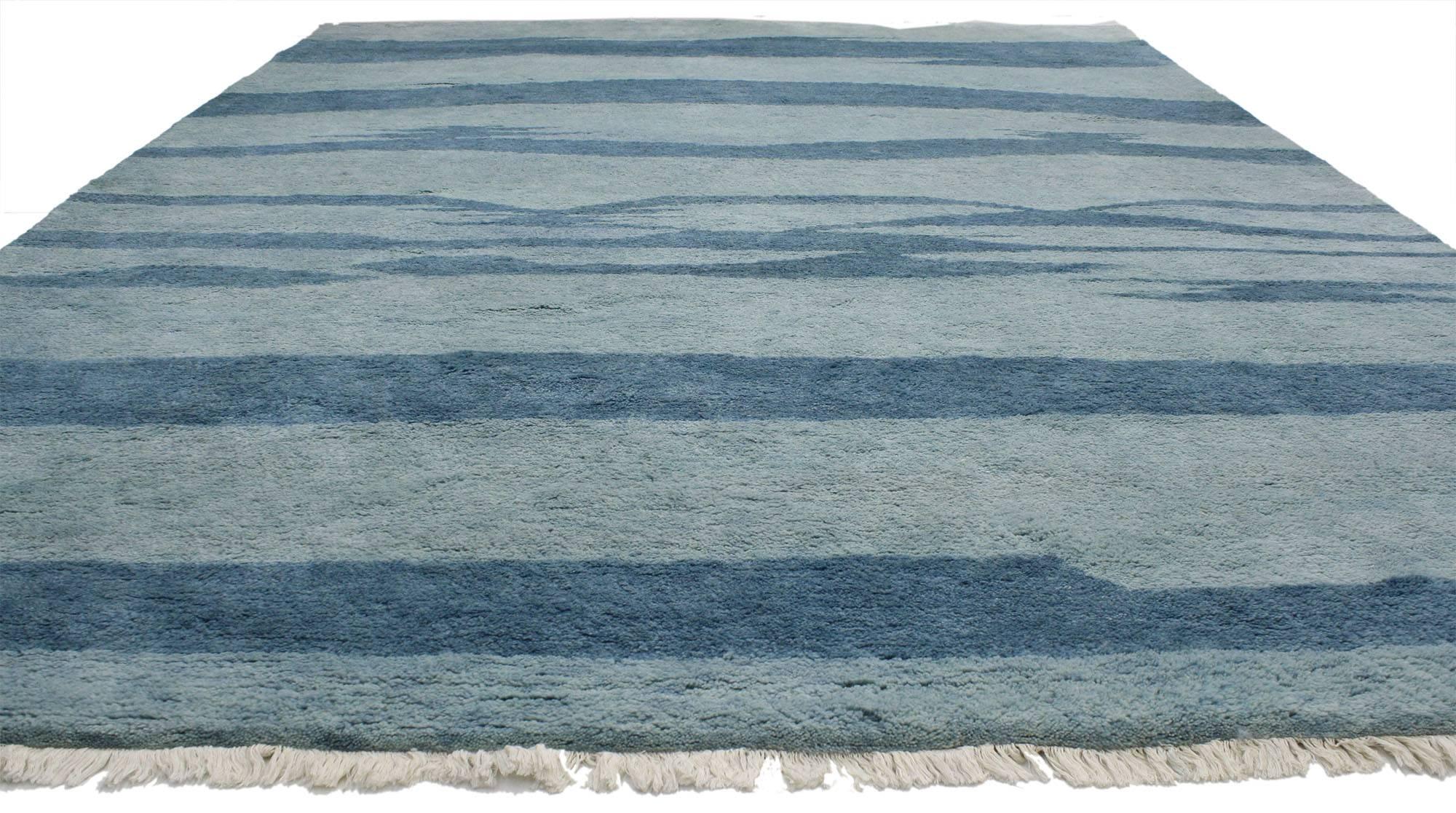 Bohemian New Contemporary Moroccan Area Rug with Modern Coastal Beach Style